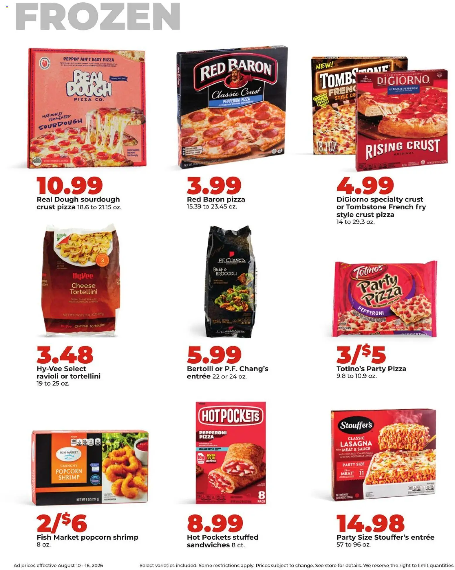 HyVee Weekly Ad - valid from 08/10/2026 | Page: 27 | Products: Shrimp, Popcorn, Cheese, Lasagna