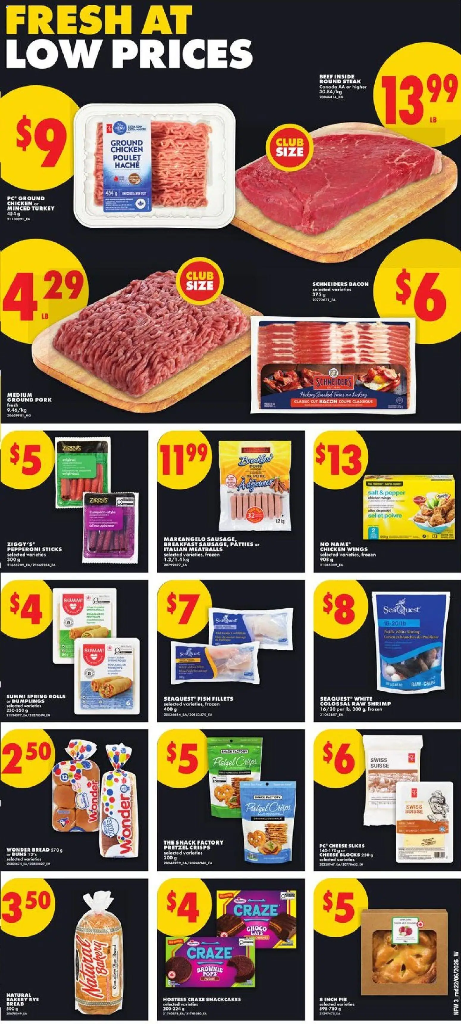 No Frills flyer valid from Jun 25, 2026 | Page: 3 | Products: Chicken wings, Bakery, Cheese, Bread