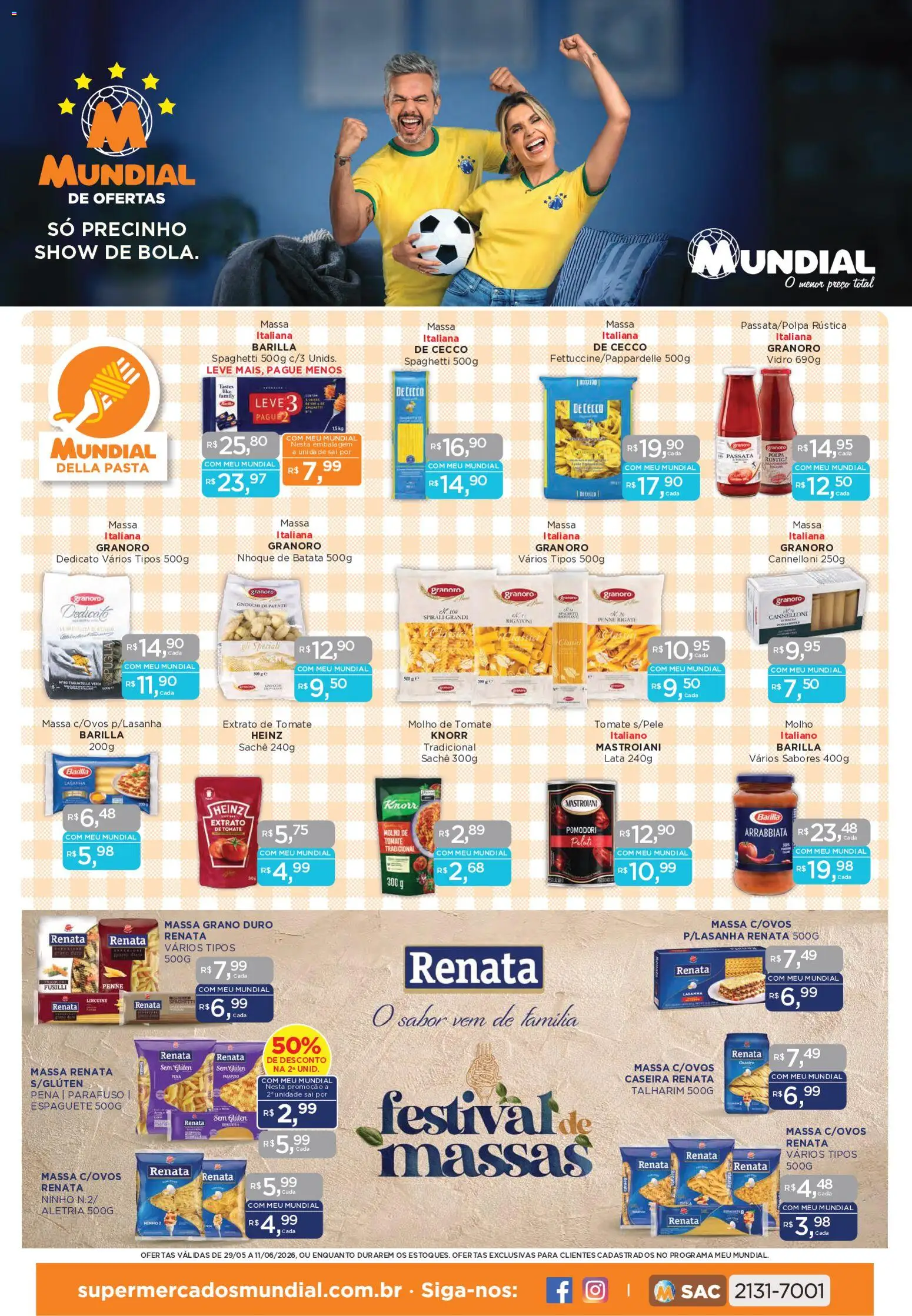 Mundial Folheto - válido de 29.05.2026 | Página: 1 | Produtos: Talharim, Pasta, Lasanha, Batata