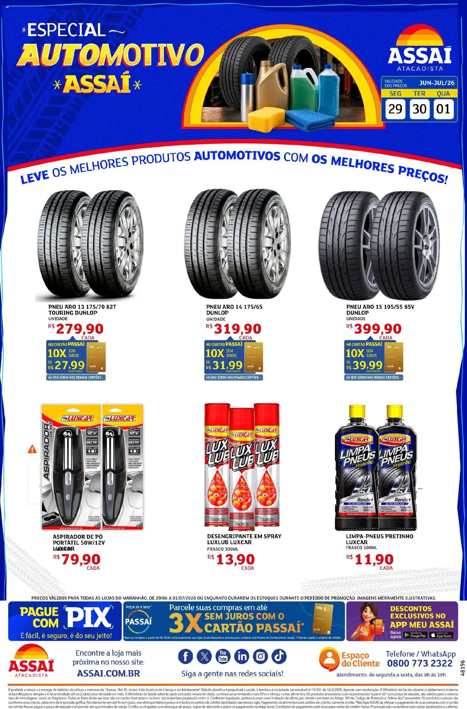 Assaí Atacadista Folheto - válido de 29/06/2026 | Página: 1 | Produtos: Aspirador de pó, Pó, Pneus, Telefone