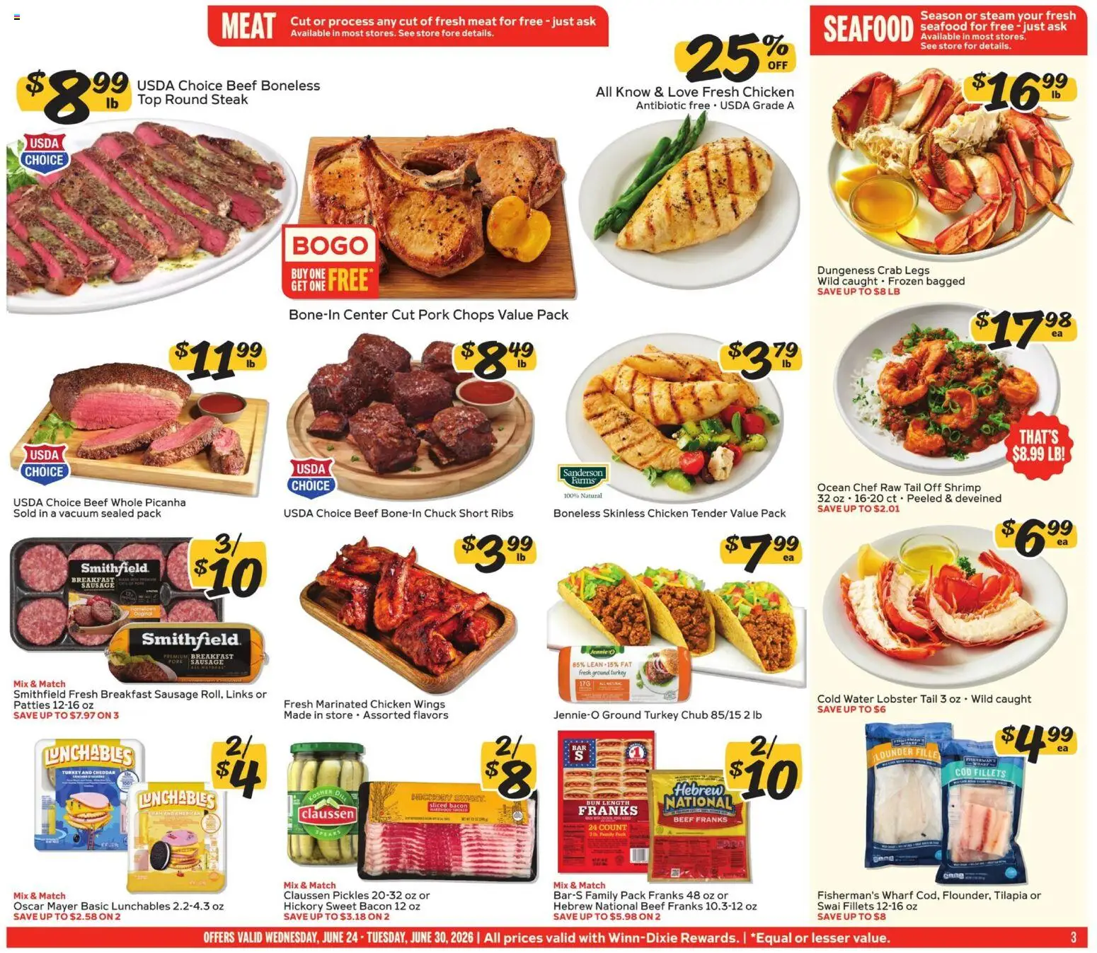 Winn Dixie Weekly Ad - valid from 06/24/2026 | Page: 3 | Products: Vacuum, Pork, Beef, Water