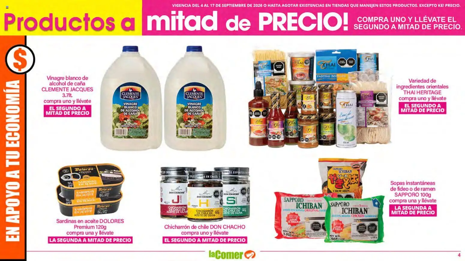 Nuevas ofertas de La Comer válidas en toda la República Mexicana desde el 04/09/2026. ¡Encuentra las mejores ofertas en La Comer folleto! | Página: 4 | Productos: Aceite de oliva, Aceite, Vinagre blanco, Alcohol