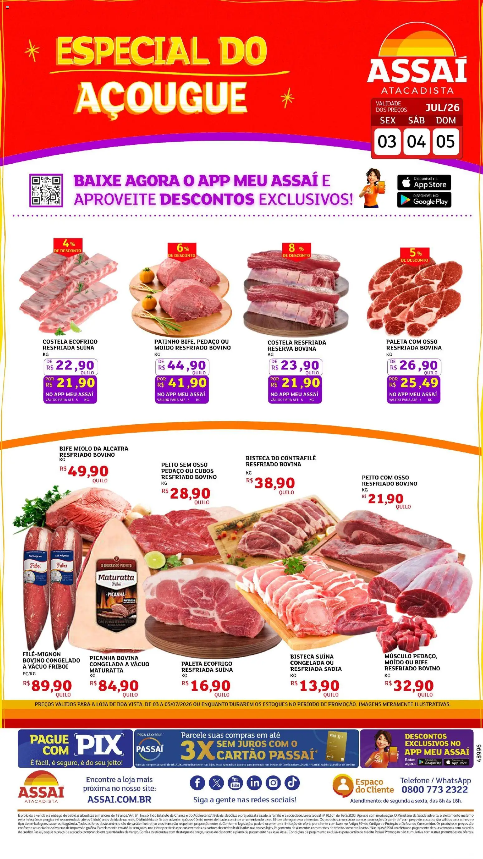 Assaí Atacadista Folheto - válido de 03/07/2026 | Página: 1 | Produtos: Filé mignon, Picanha, Piano, Telefone