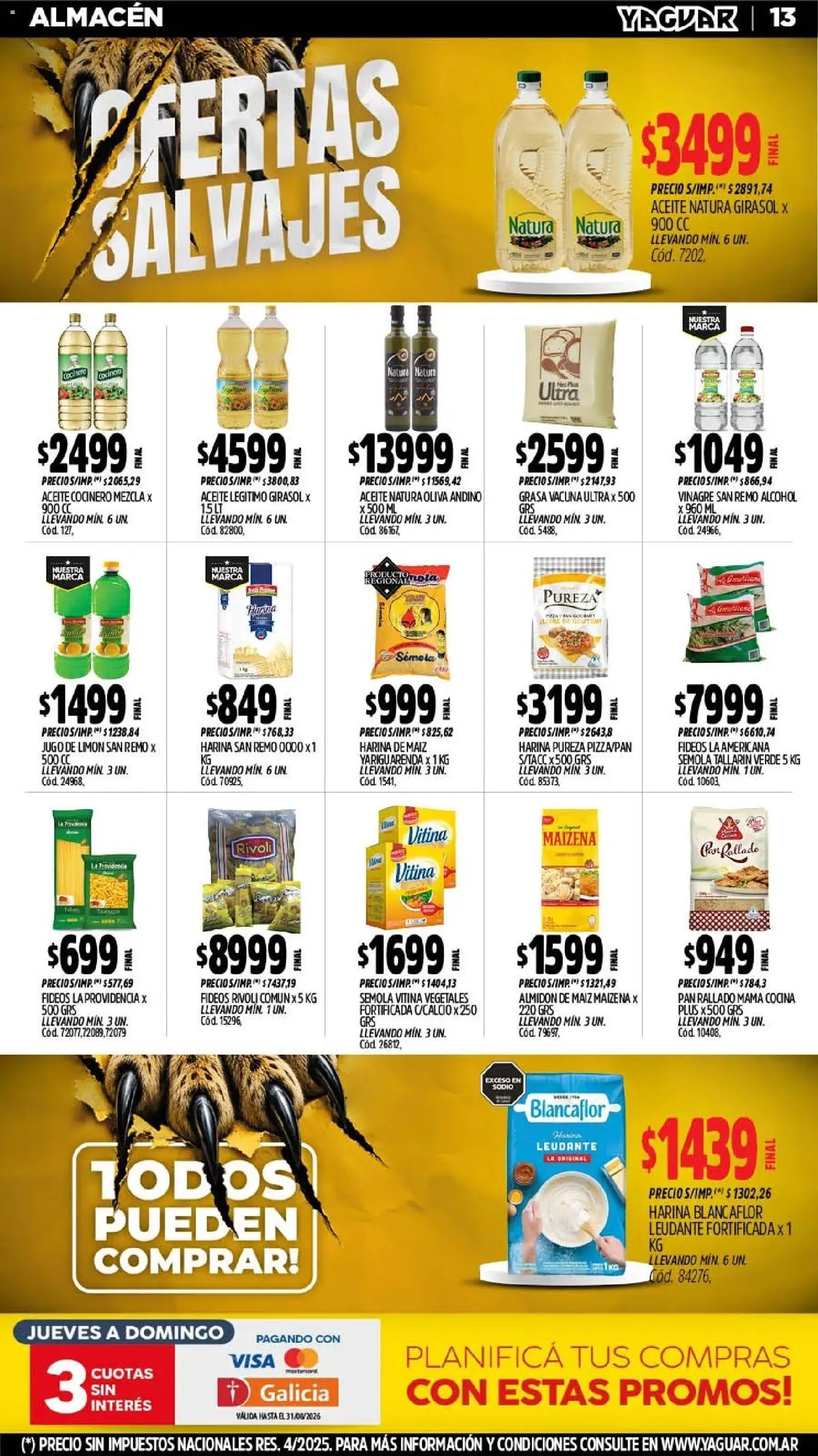 Yaguar - Oferta Semanal Jujuy │ válido desde el 10/08/2026 | Página: 14 | Productos: Cocina, Aceite, Vinagre, Limón