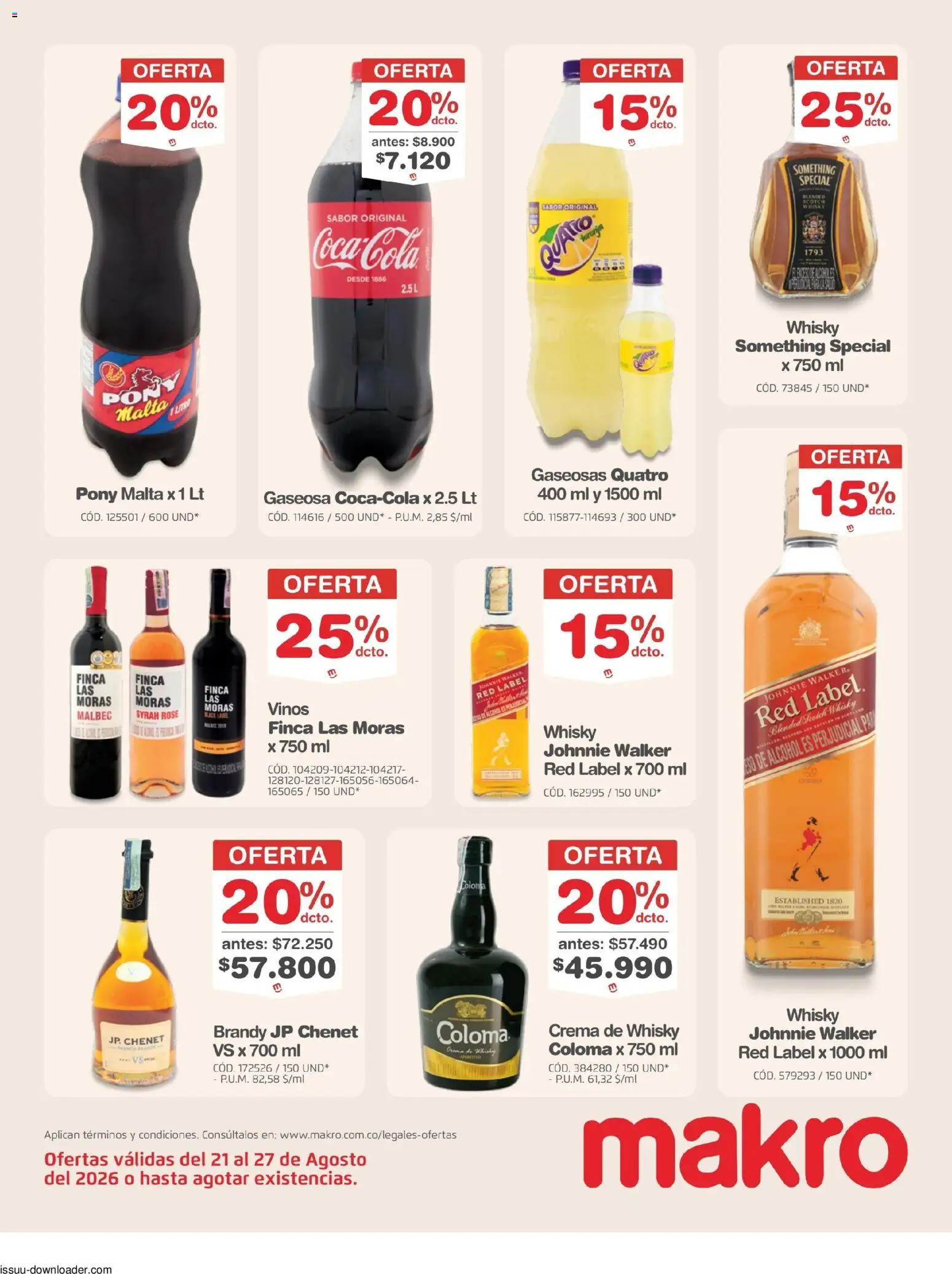 Makro revista - valida desde el 21/08/2026 | Página: 18 | Productos: Crema, Whisky, Brandy, Alcohol