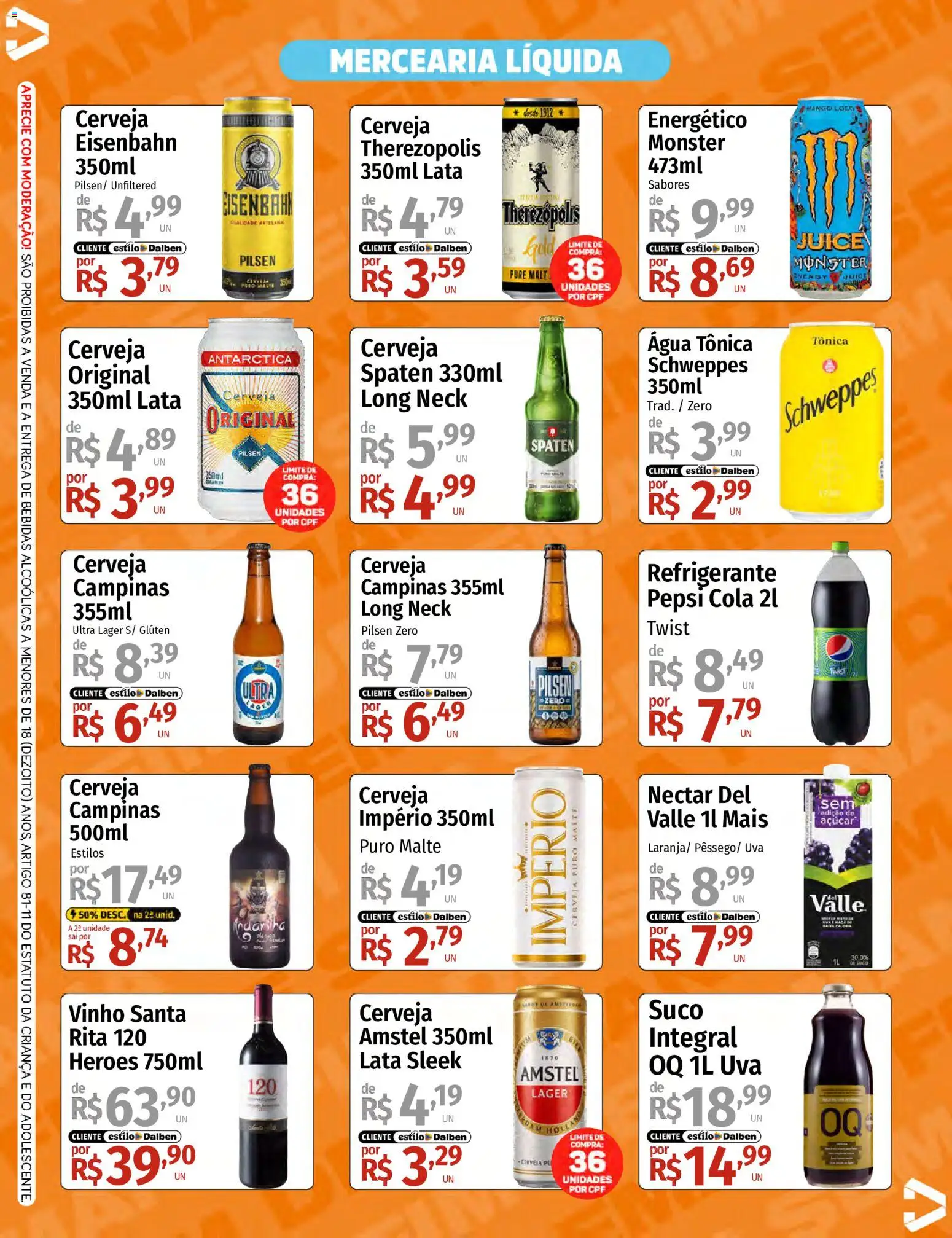 Supermercado Dalben Folheto - válido de 07/08/2026 | Página: 3 | Produtos: Suco, Água, Açúcar, Monster