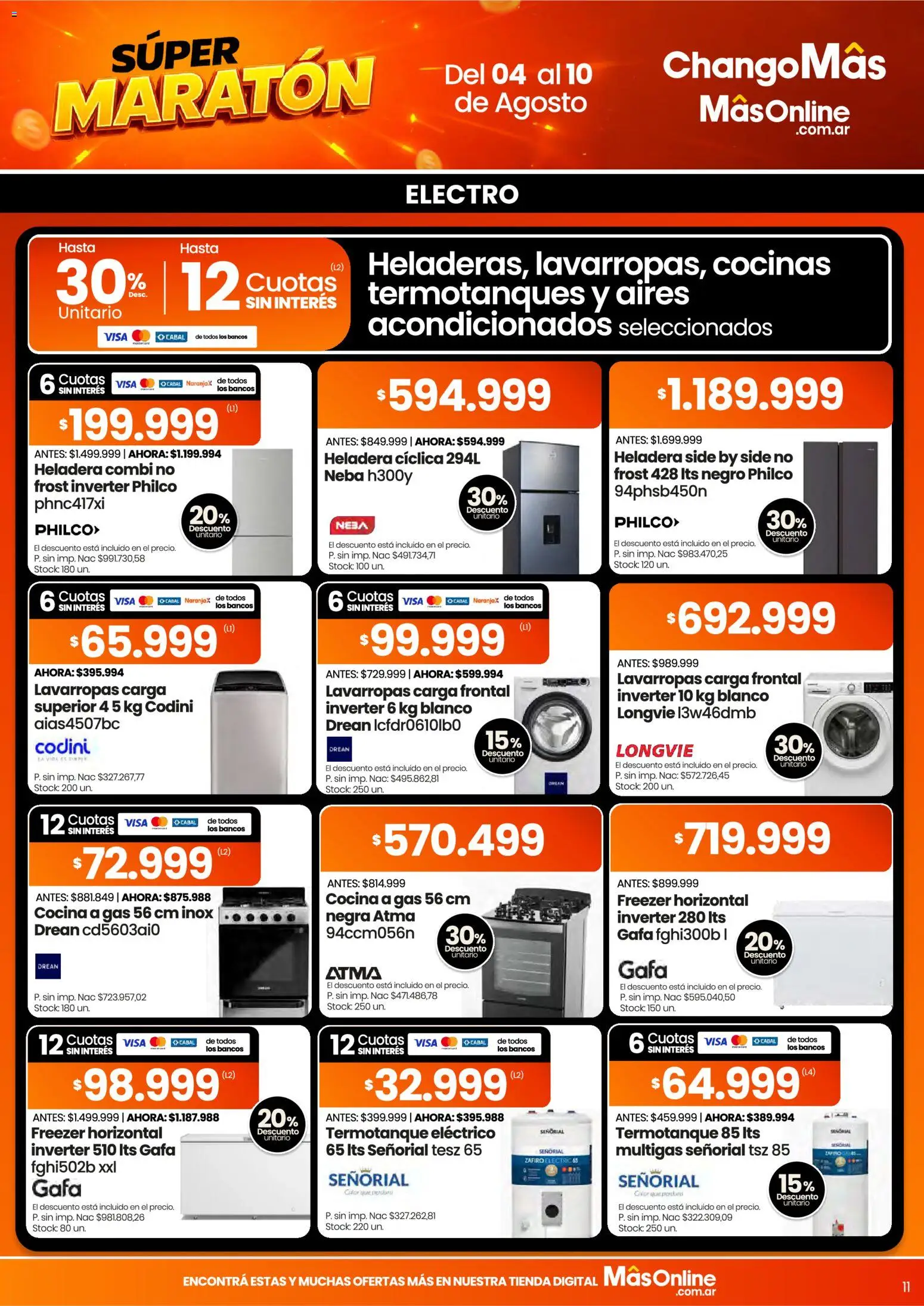 Changomas ofertas │ válido desde el 04/08/2026 | Página: 11 | Productos: Cocina, Lavarropas, Heladera, Freezer