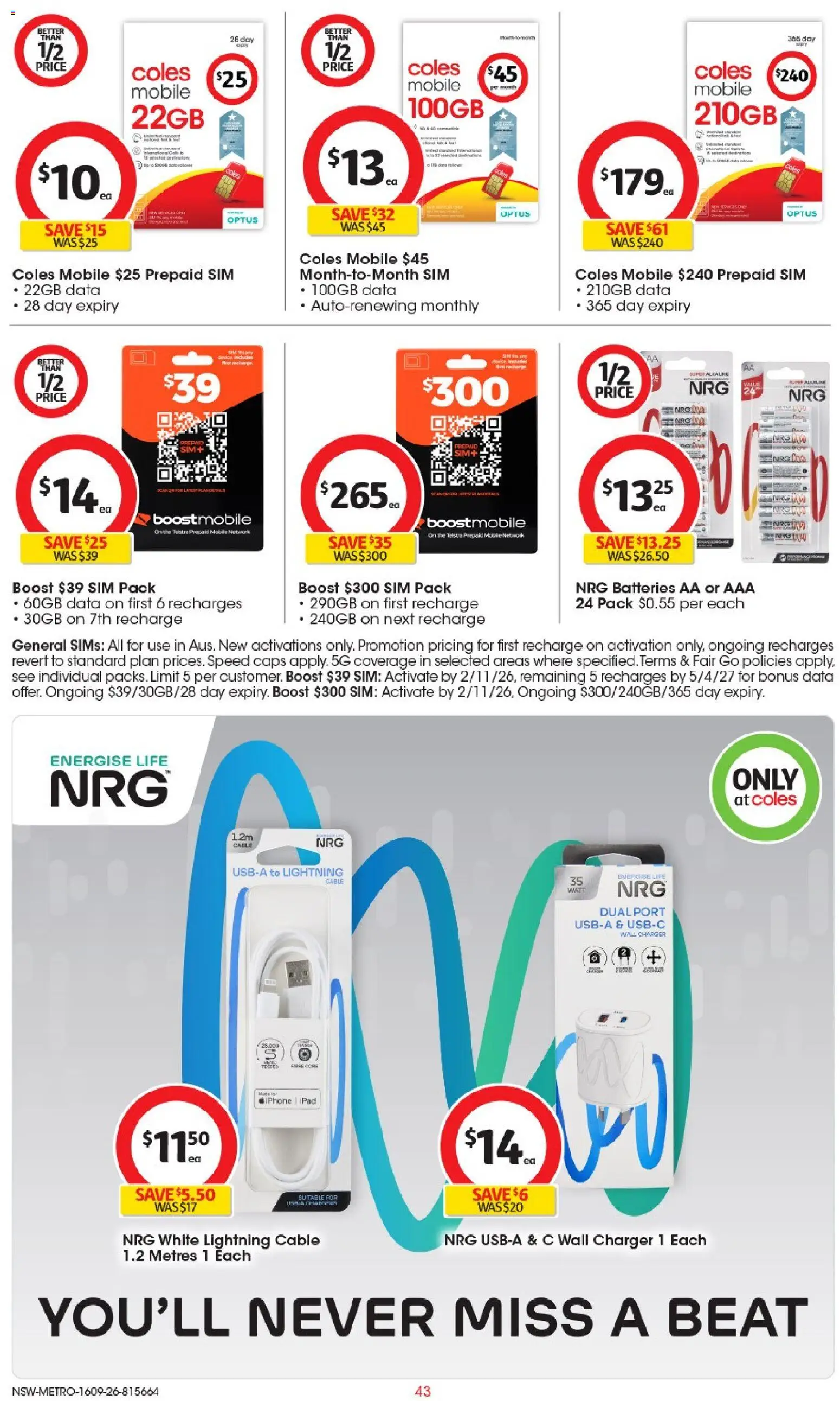 Coles catalogue - valid from 16/09/2026 | Page: 44 | Products: Charger, Batteries, Cable, Mobile
