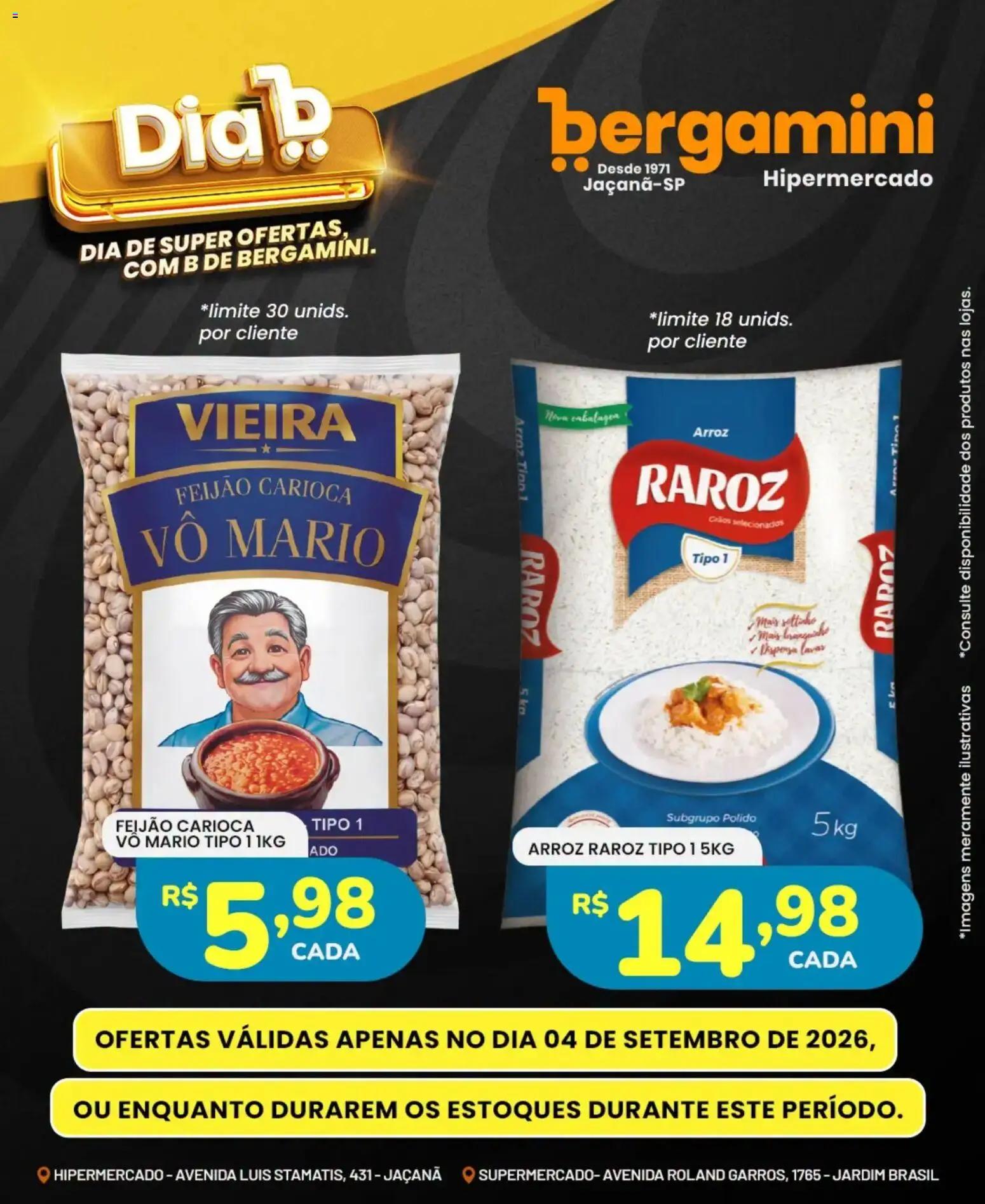 Supermercado Bergamini Folheto - válido de 04/09/2026 | Página: 9 | Produtos: Feijão, Arroz
