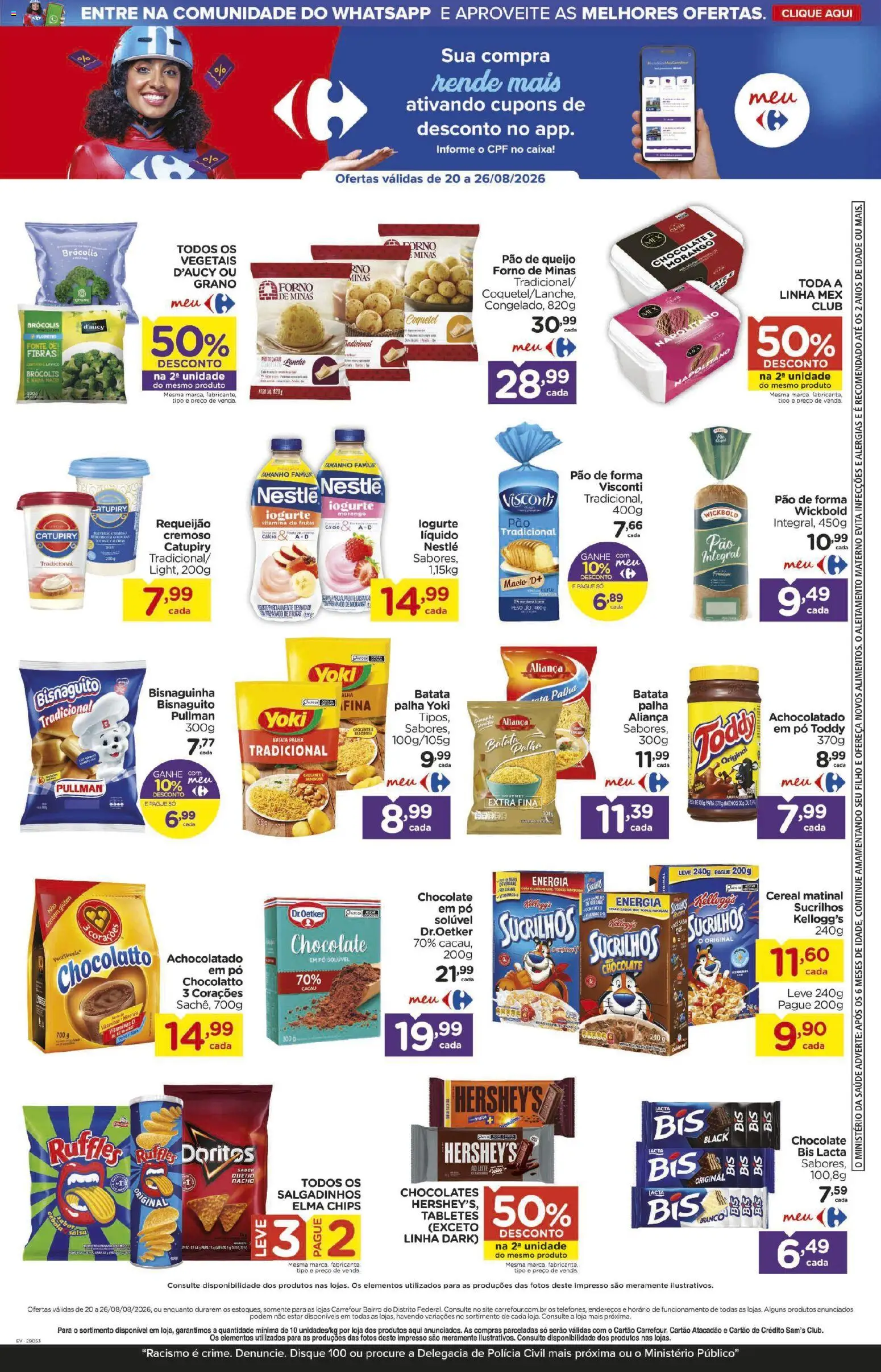Carrefour Bairro Folheto - válido de 20/08/2026 | Página: 3 | Produtos: Elma Chips, Caixa, Pão, Chocolate