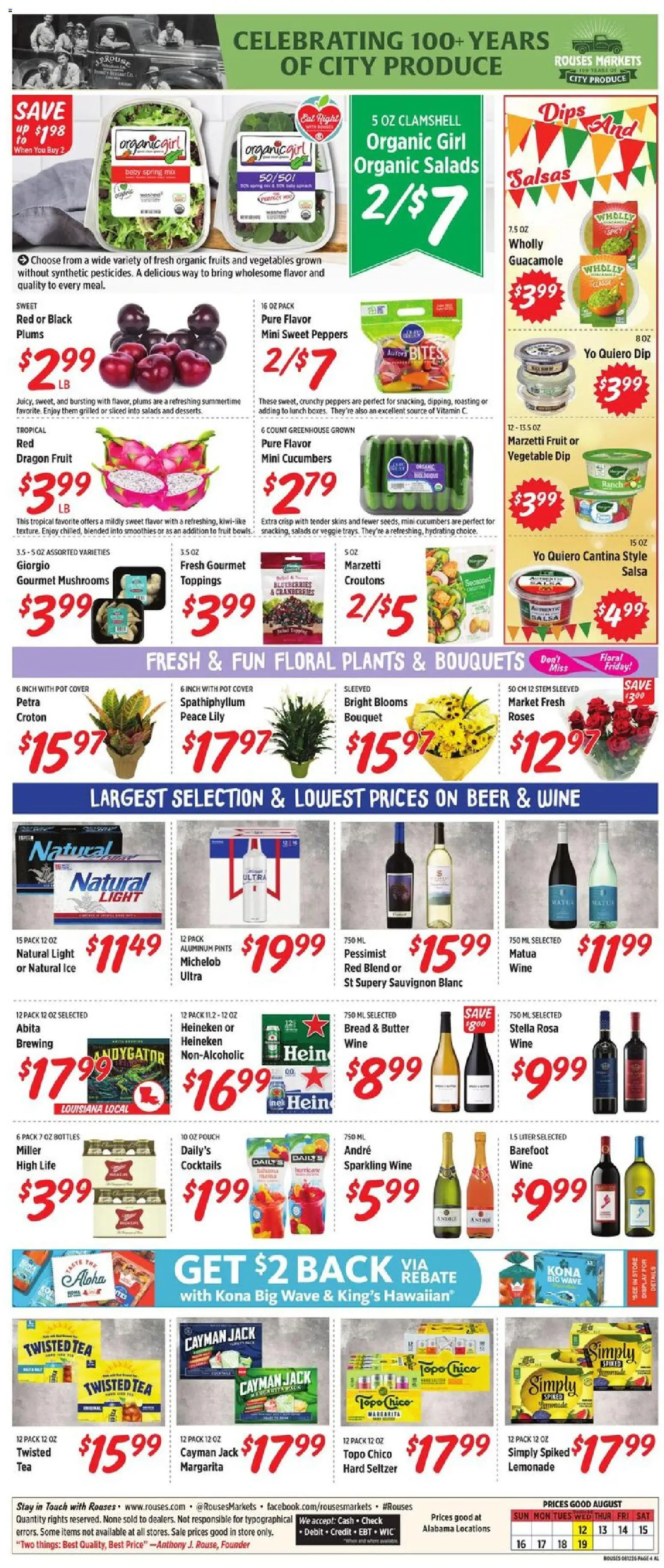 Rouses Weekly Ad - valid from 08/12/2026 | Page: 8 | Products: Plums, Butter, Cranberries, Heineken