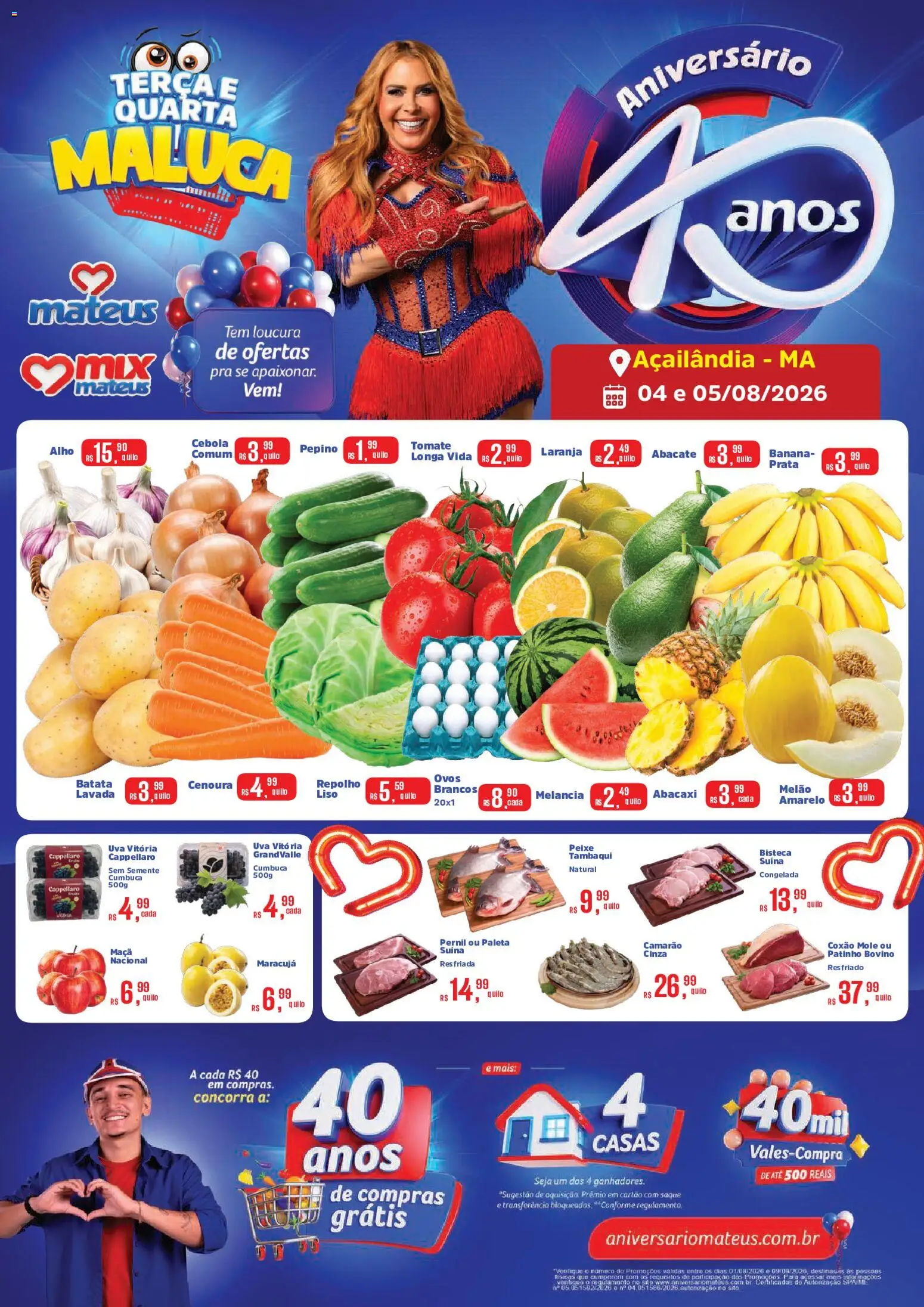 Mateus Folheto - válido de 04/08/2026 | Página: 1 | Produtos: Maracujá, Melão, Cebola, Saquê