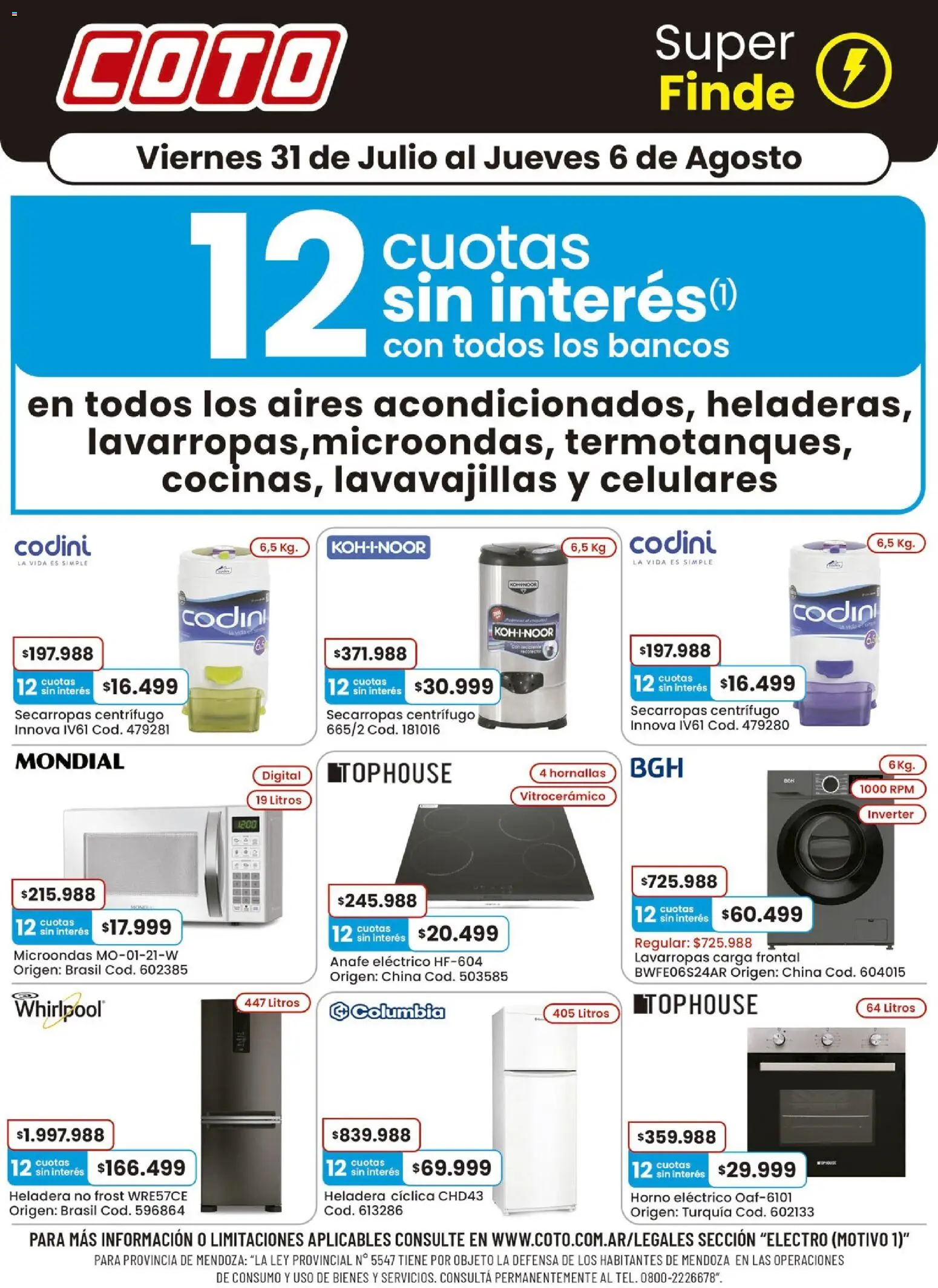 Coto - Electro Motivo │ válido desde el 31/07/2026 | Página: 1 | Productos: Horno, Lavarropas, Heladera, Horno eléctrico