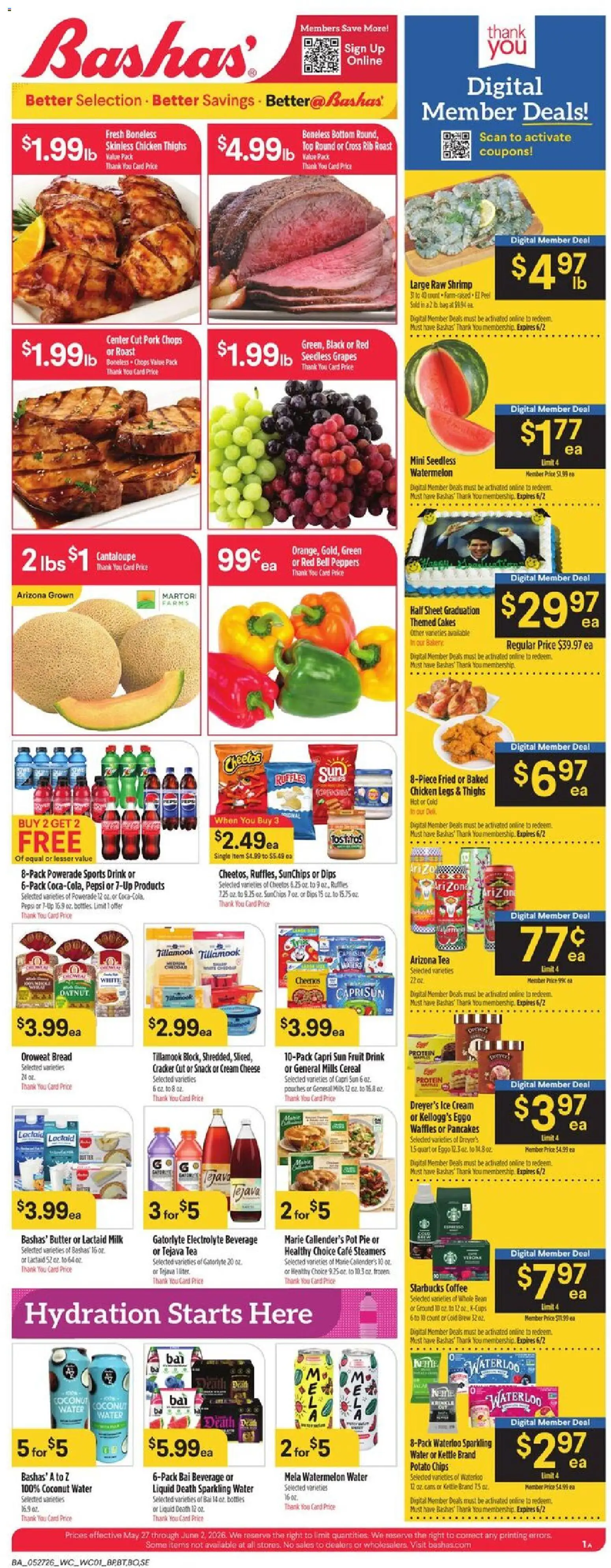 Basha's Weekly Ad - valid from 27.05.2026 | Page: 1 | Products: Bread, Coffee, Chips, Water