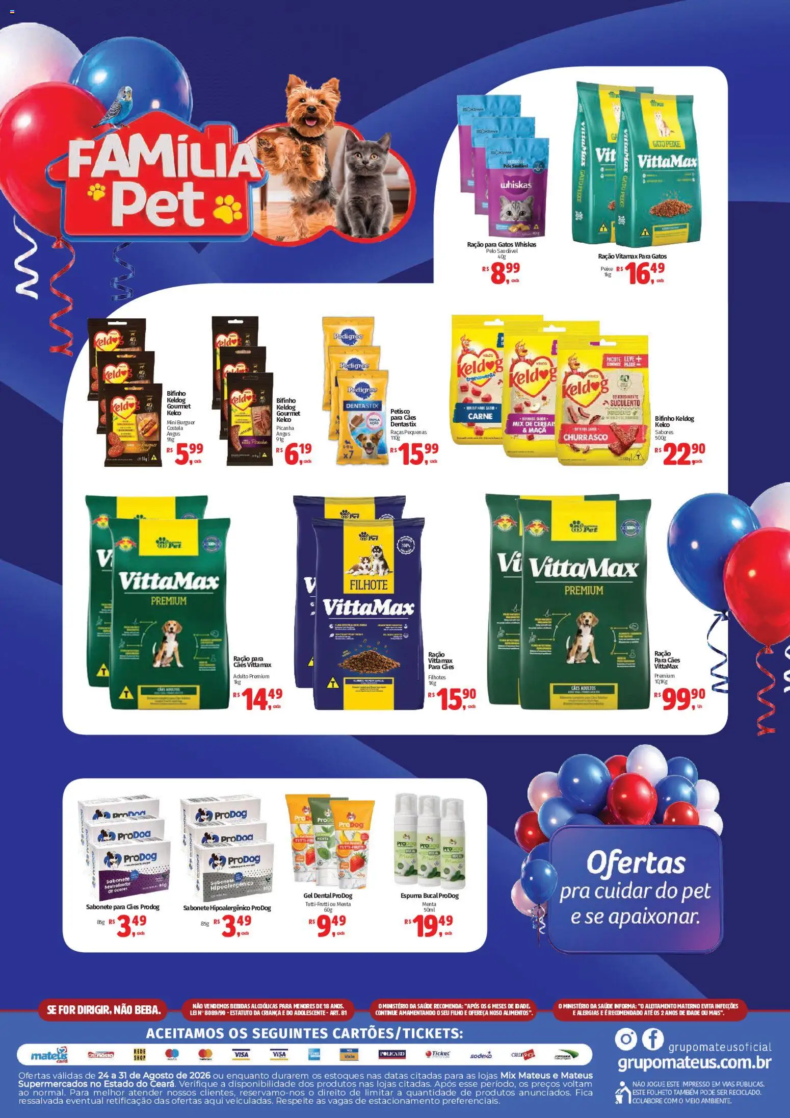 Mateus Folheto - válido de 24/08/2026 | Página: 3 | Produtos: Bebidas, Carne, Alimentos, Ração para gatos