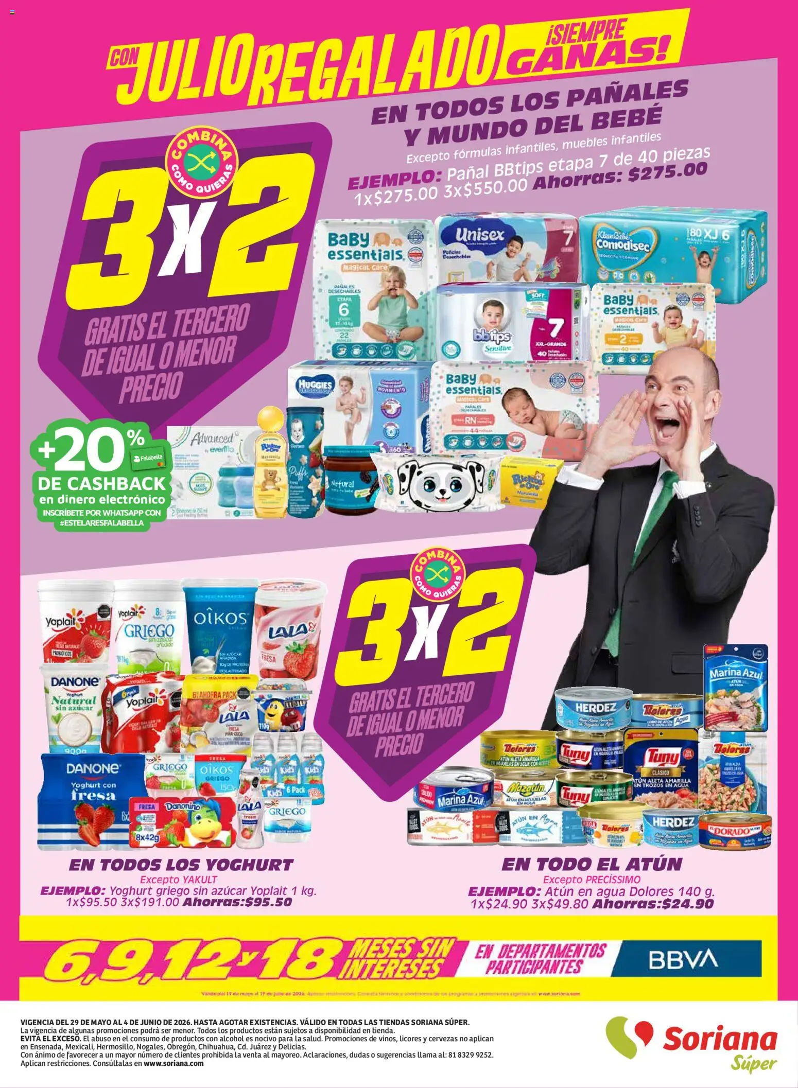 Nuevas ofertas de Soriana válidas en toda la República Mexicana desde el 29.05.2026. ¡Encuentra las mejores ofertas en Soriana Julio Regalado Súper Nacional! | Página: 8 | Productos: Fresa, Azúcar, Agua, Pañales