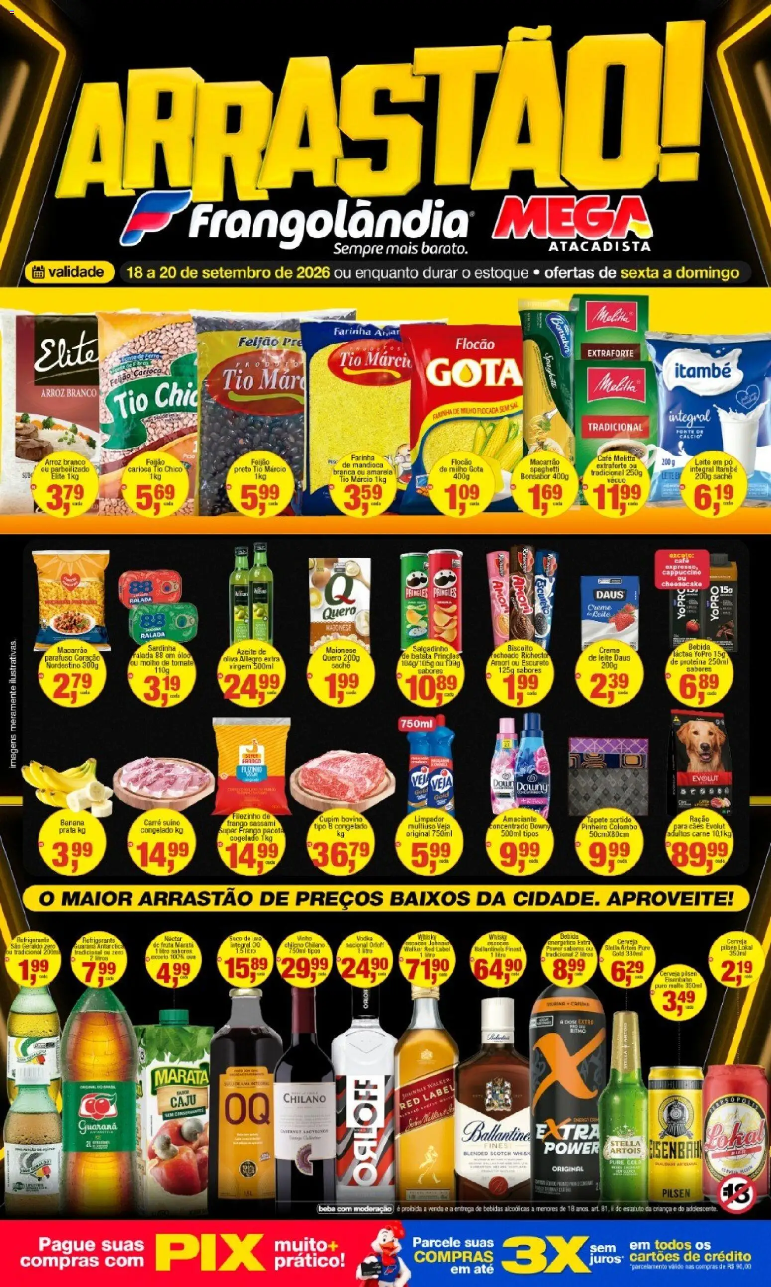 Frangolândia Folheto - válido de 18/09/2026 | Página: 1 | Produtos: Biscoito, Uva, Bebidas, Arroz