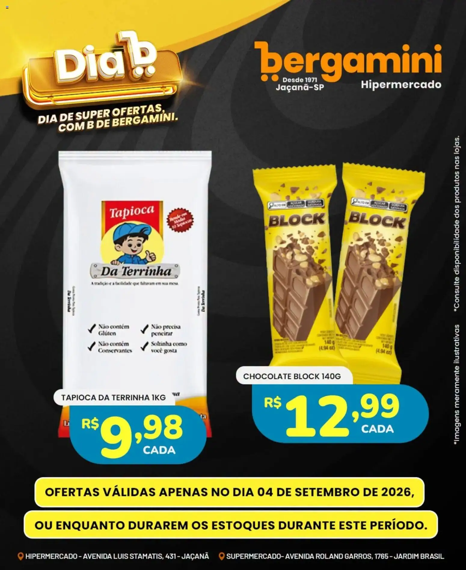 Supermercado Bergamini Folheto - válido de 04/09/2026 | Página: 13 | Produtos: Tapioca, Chocolate, Açúcar