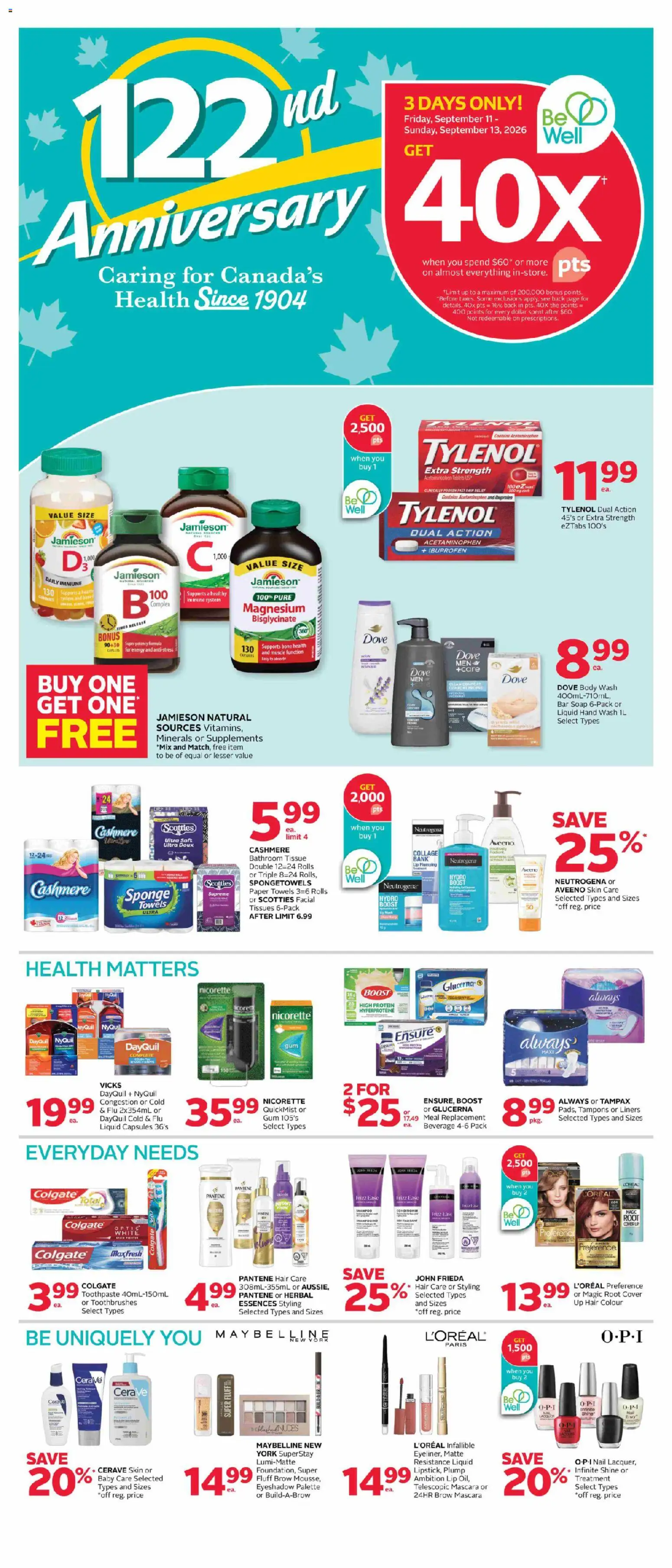 Rexall flyer valid from Sep 11, 2026 | Page: 3 | Products: Soap, Tissues, Tampons, Protein