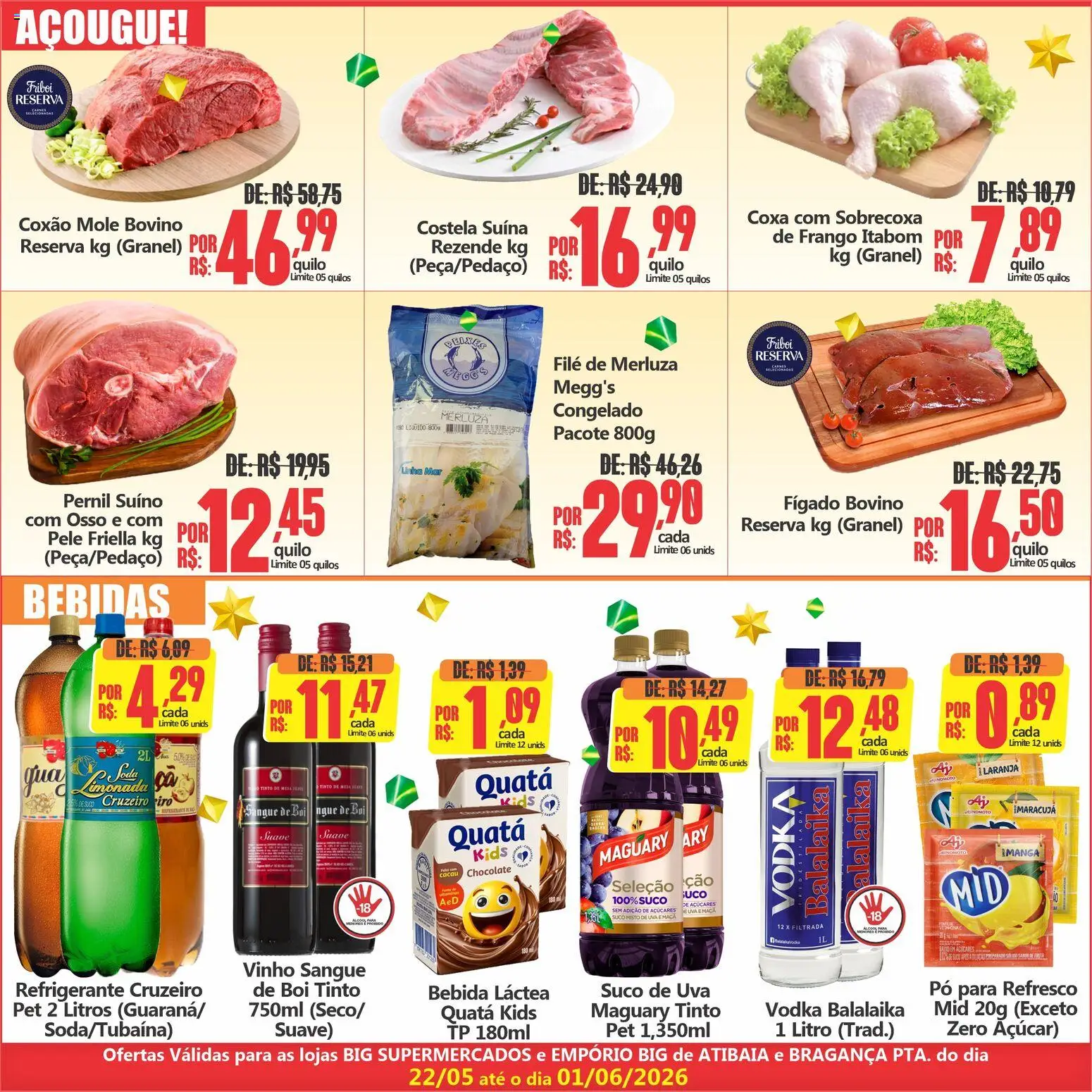 Big Supermercados Folheto - válido de 22.05.2026 | Página: 3 | Produtos: Chocolate, Vinho, Vodka, Refrigerante