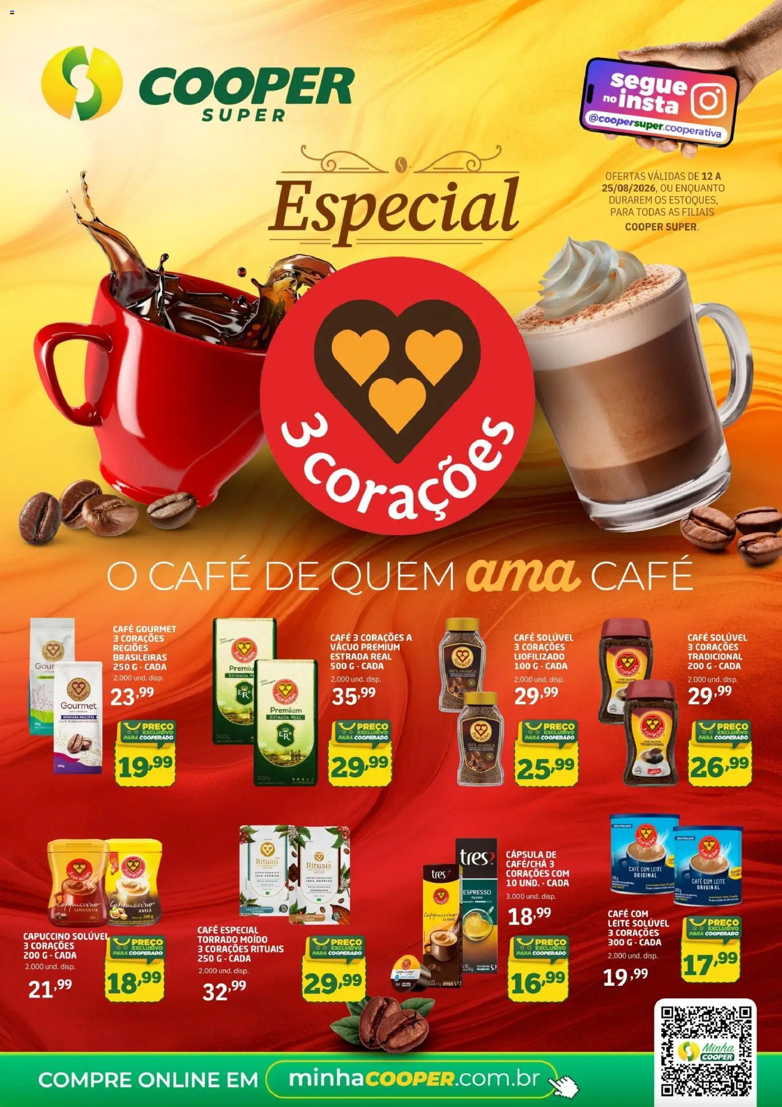 Cooper Folheto - válido de 12/08/2026 | Página: 1 | Produtos: Tres corações, Cappuccino, Café, Chocolate