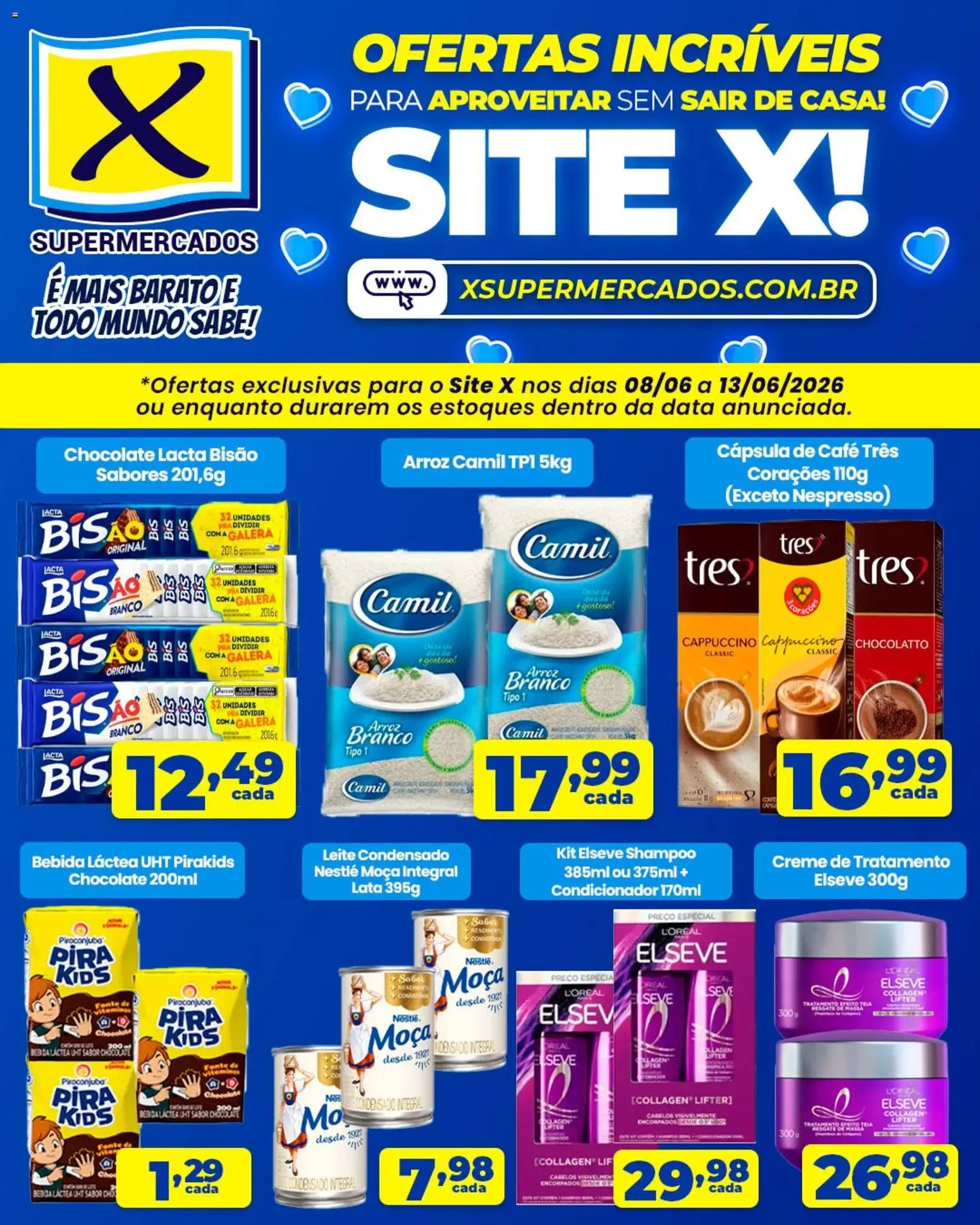 X Supermercados Folheto - válido de 08.06.2026 | Página: 1 | Produtos: Shampoo, Tela, Massa, Leite condensado