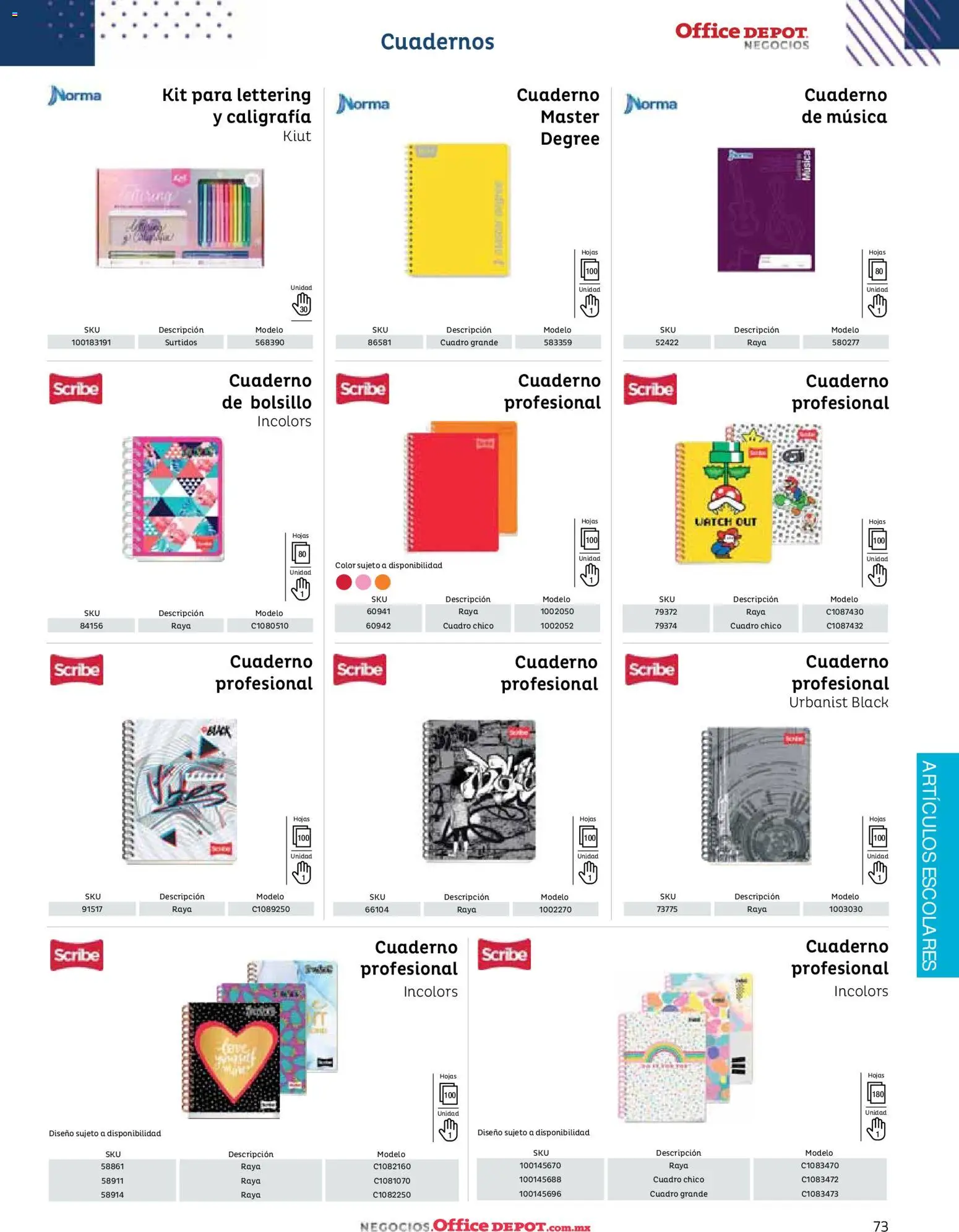 Nuevas ofertas de Office Depot válidas en toda la República Mexicana desde el 12/01/2026. ¡Encuentra las mejores ofertas en Office Depot catálogo 2026! | Página: 75 | Productos: Cuadro, Cuaderno, Cuadernos