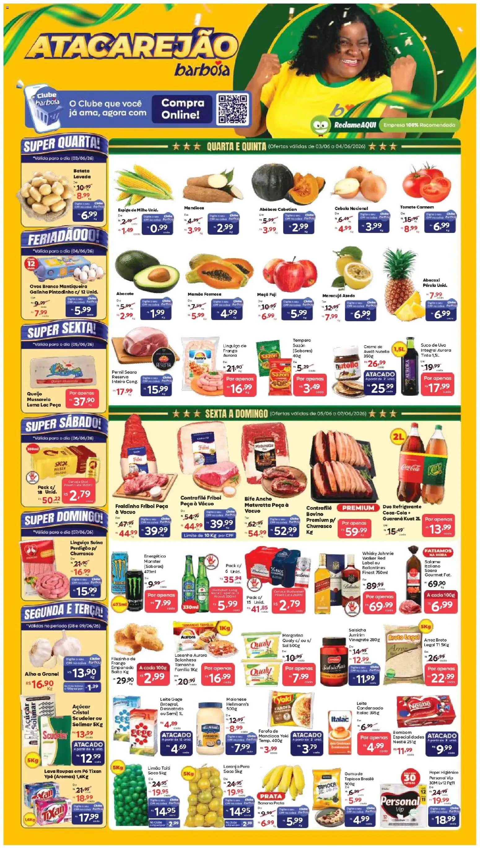 Barbosa Supermercados Folheto - válido de 03.06.2026 | Página: 1 | Produtos: Salsicha, Suco, Abacaxi, Monster