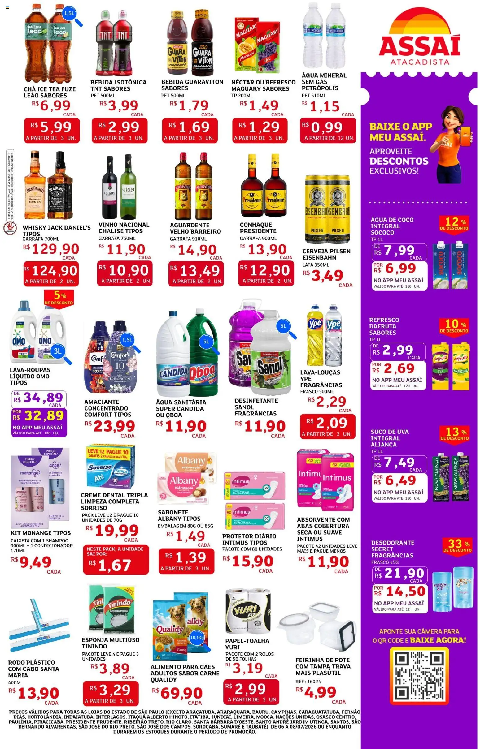 Assaí Atacadista Folheto - válido de 06/07/2026 | Página: 3 | Produtos: Água de coco, Vinho, Desinfetante, Rodo