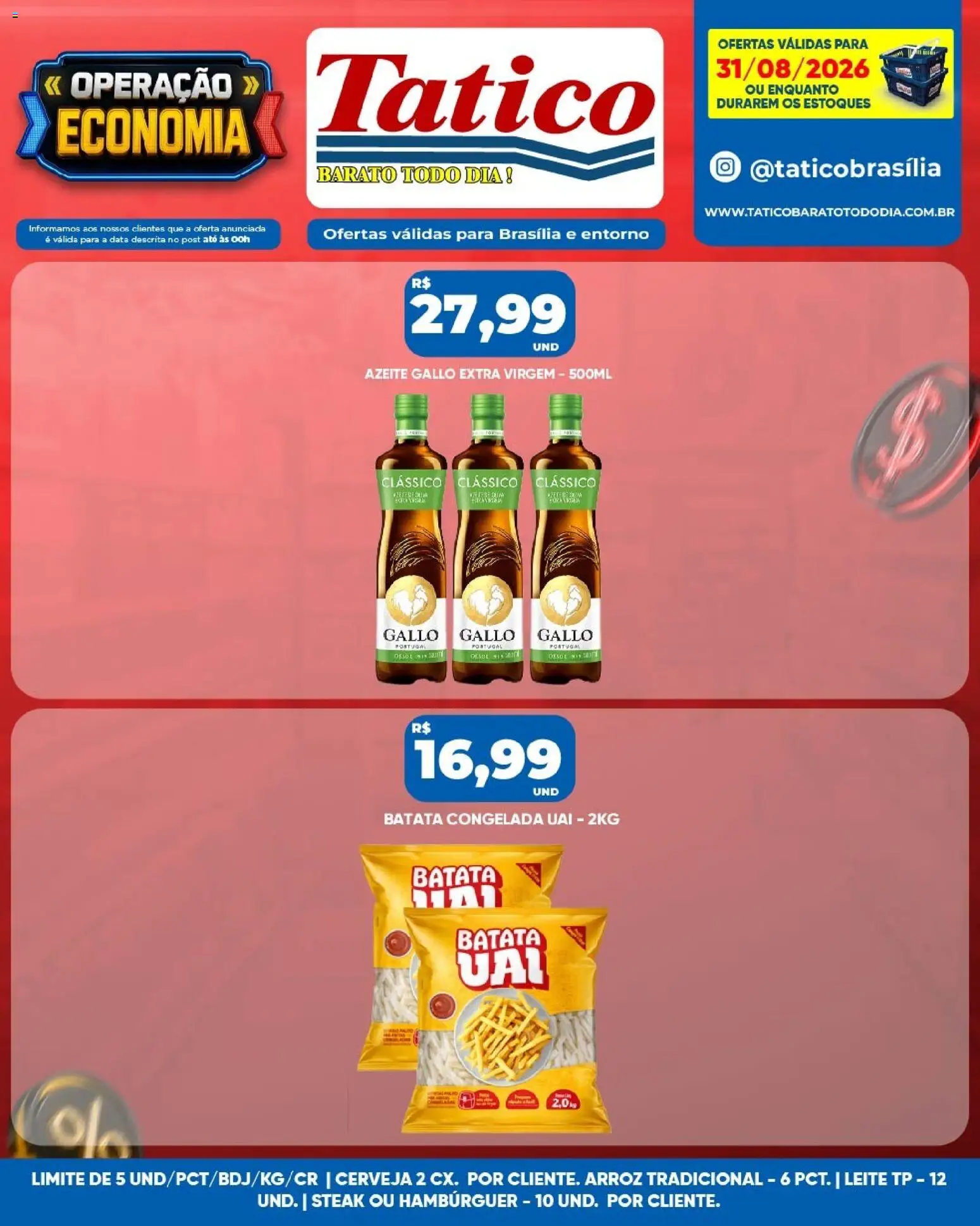 Tatico Folheto - válido de 31/08/2026 | Página: 12 | Produtos: Leite, Arroz, Hambúrguer, Azeite