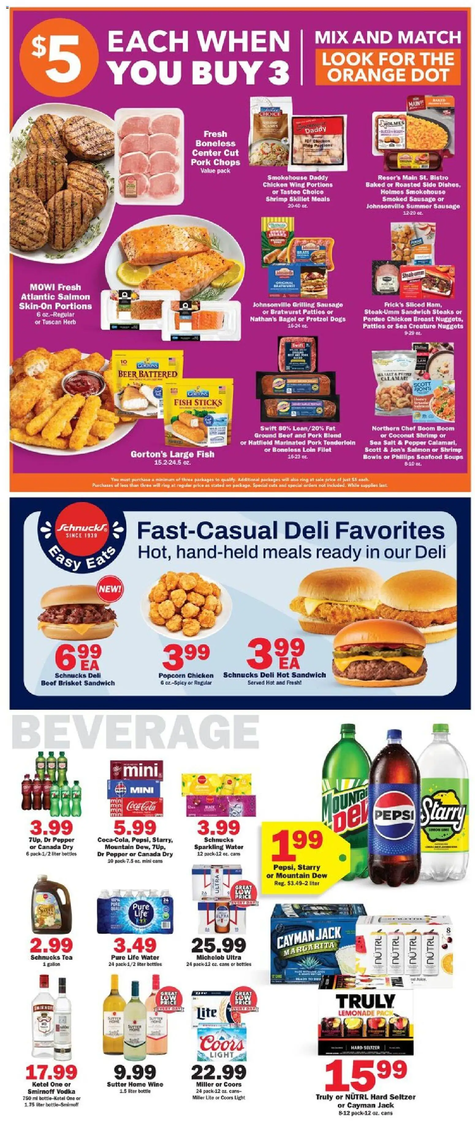 Schnucks Weekly Ad - valid from 27.05.2026 | Page: 3 | Products: Beer, Pork, Fish, Salt