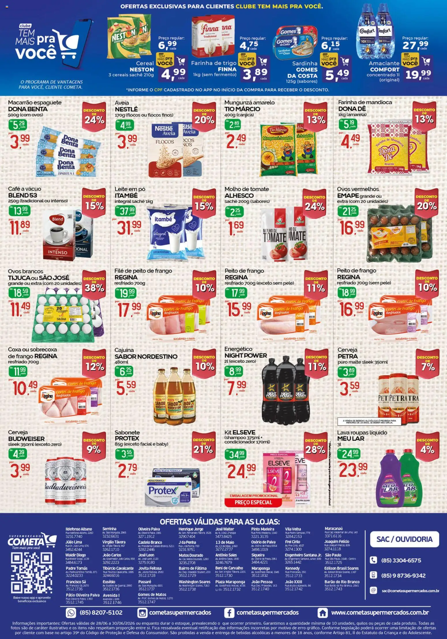 Cometa Supermercados Folheto - válido de 28/06/2026 | Página: 2 | Produtos: Farinha de mandioca, Sabonete, Soda, Sardinha