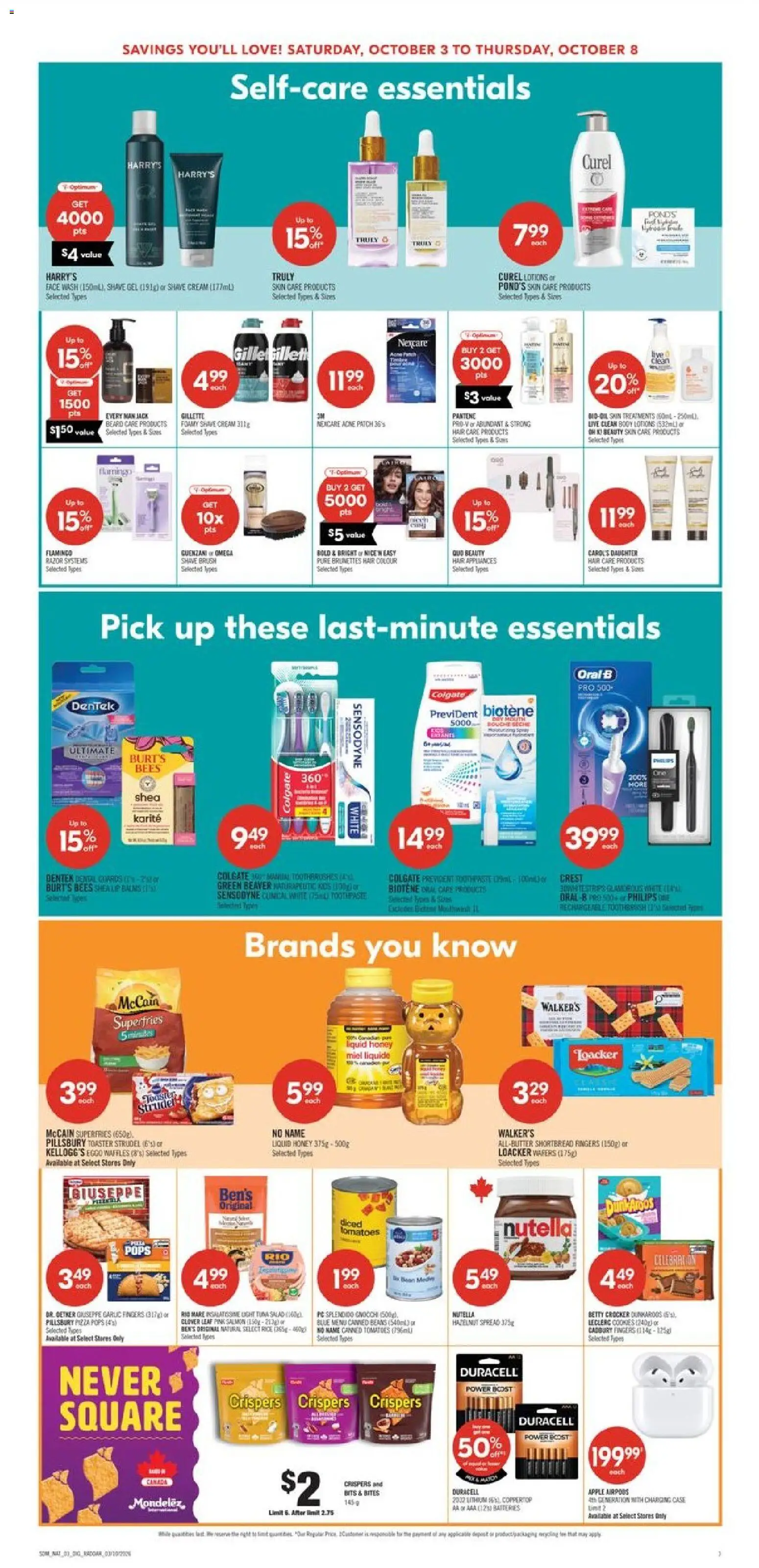 Shoppers flyer valid from Oct 3, 2026 | Page: 19 | Products: Salad, Tuna, Toothpaste, Pizza