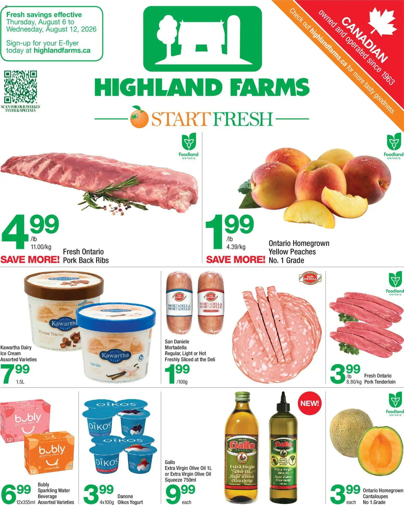 Highland Farms flyer valid from Aug 6, 2026 | Page: 1 | Products: Cream, Ice cream, Oil, Pork