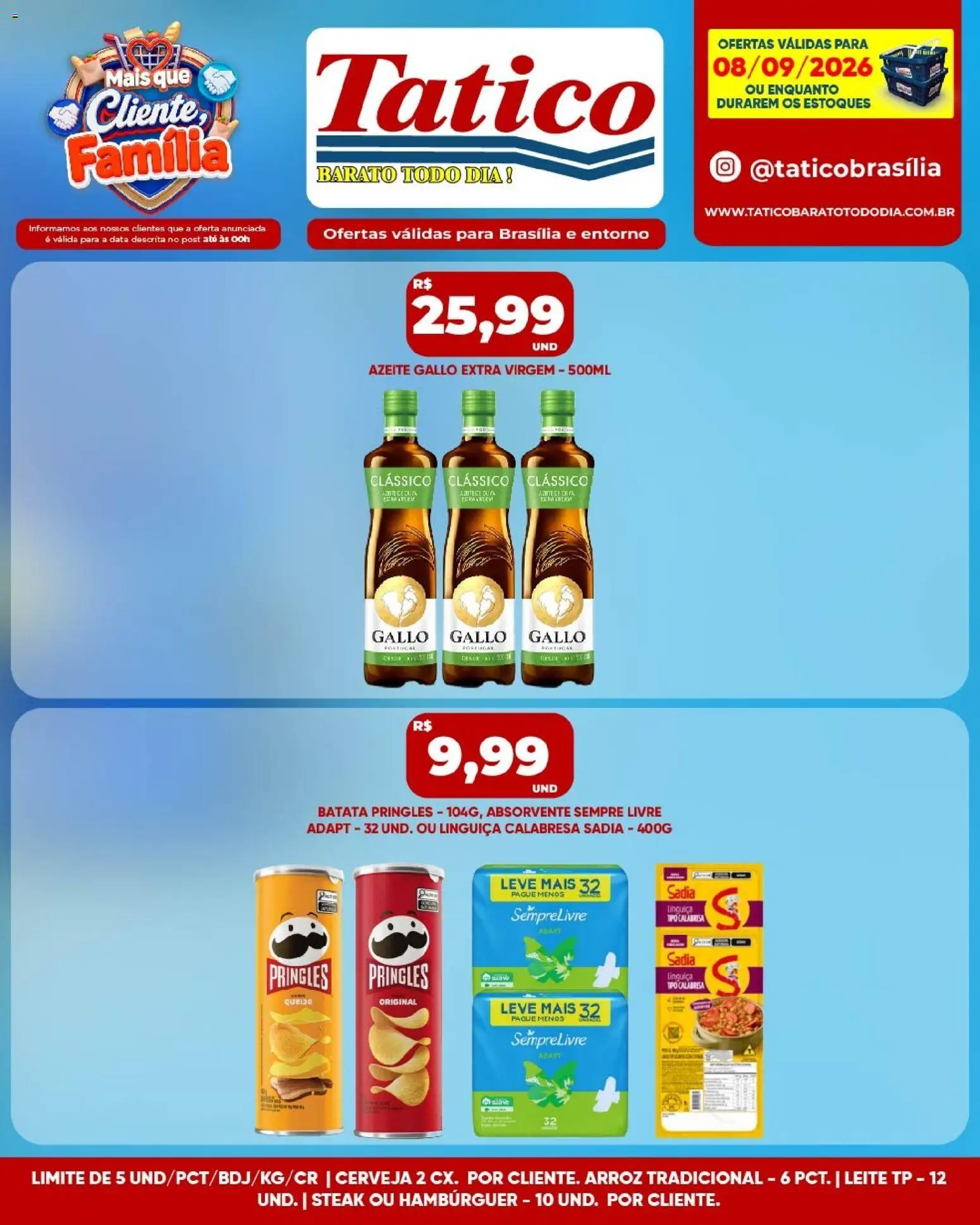 Tatico Folheto - válido de 08/09/2026 | Página: 10 | Produtos: Linguiça, Cerveja, Arroz, Absorvente
