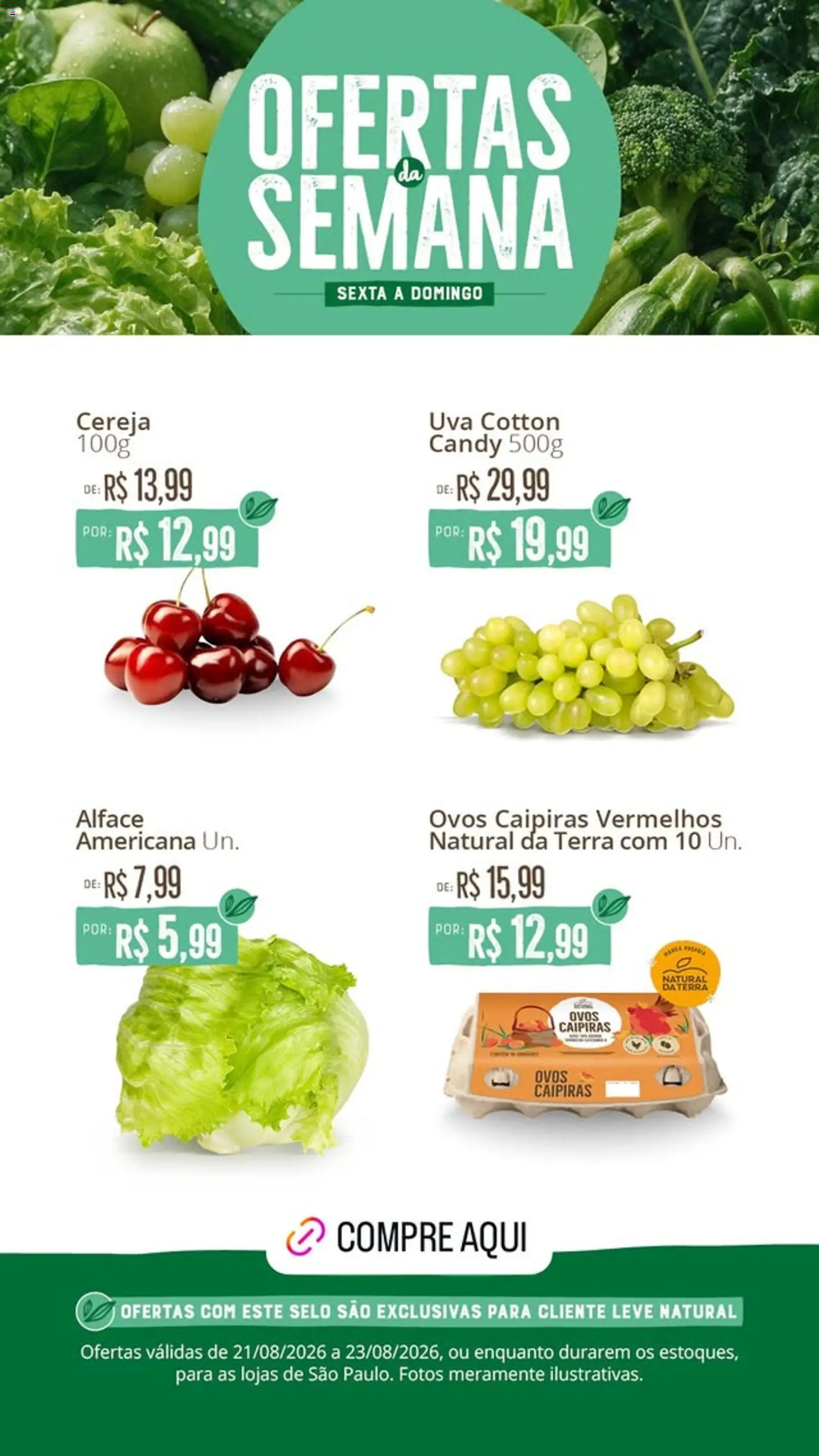 Natural da Terra Folheto - válido de 21/08/2026 | Página: 2 | Produtos: Cereja, Uva, Ovos, Alface