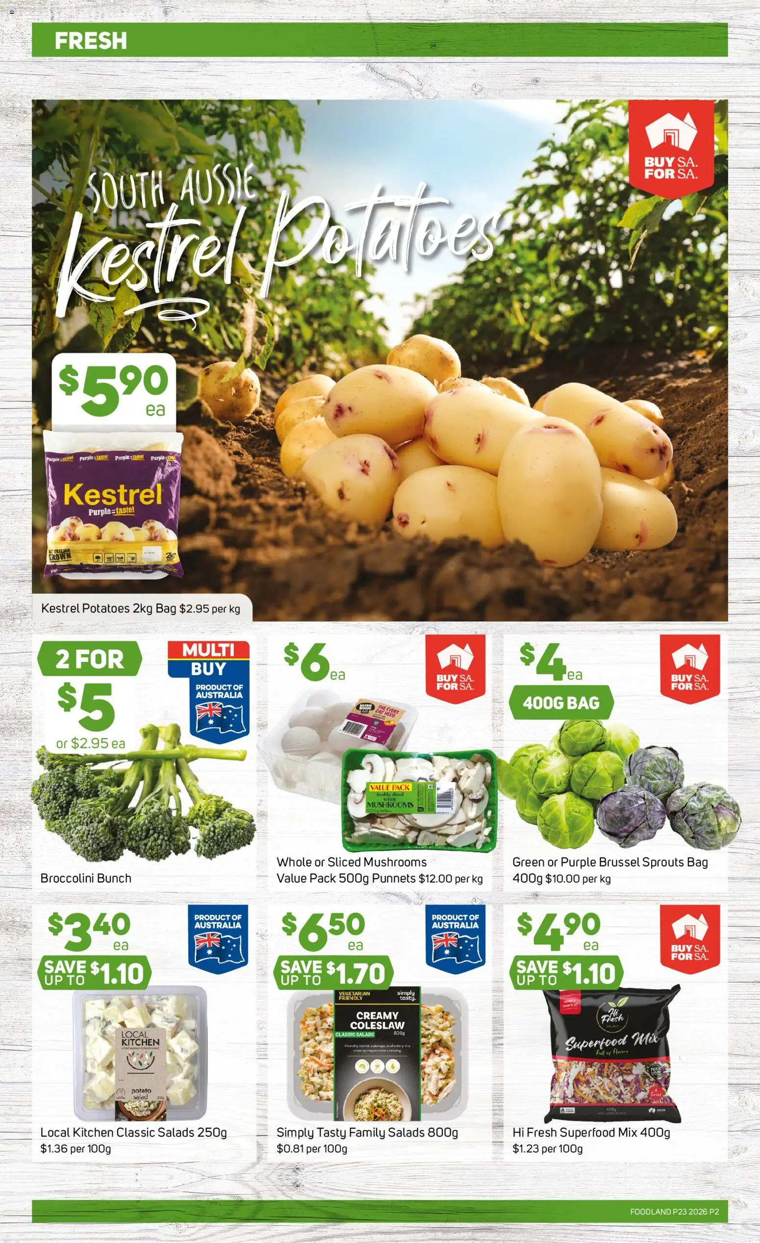 Foodland catalogue - valid from 03.06.2026 | Page: 2 | Products: Mushrooms, Salad, Potatoes, Bag
