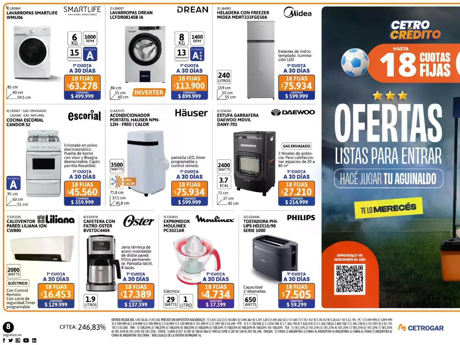 Cetrogar catálogo │ válido desde el 01/07/2026 | Página: 8 | Productos: Movil, Cafetera, Tostadora, Heladera