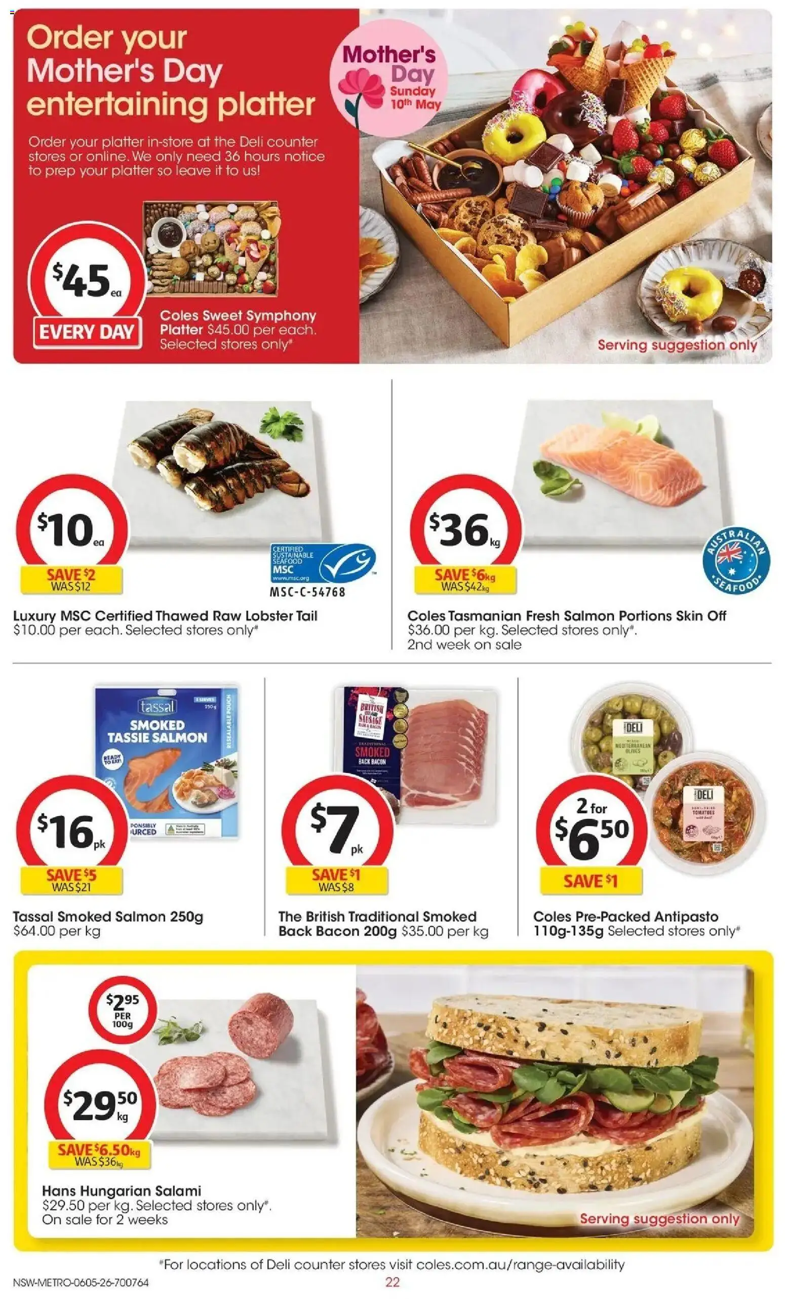 Coles catalogue - valid from 05.05.2026 | Page: 22 | Products: Salami, Lobster, Seafood, Sausage