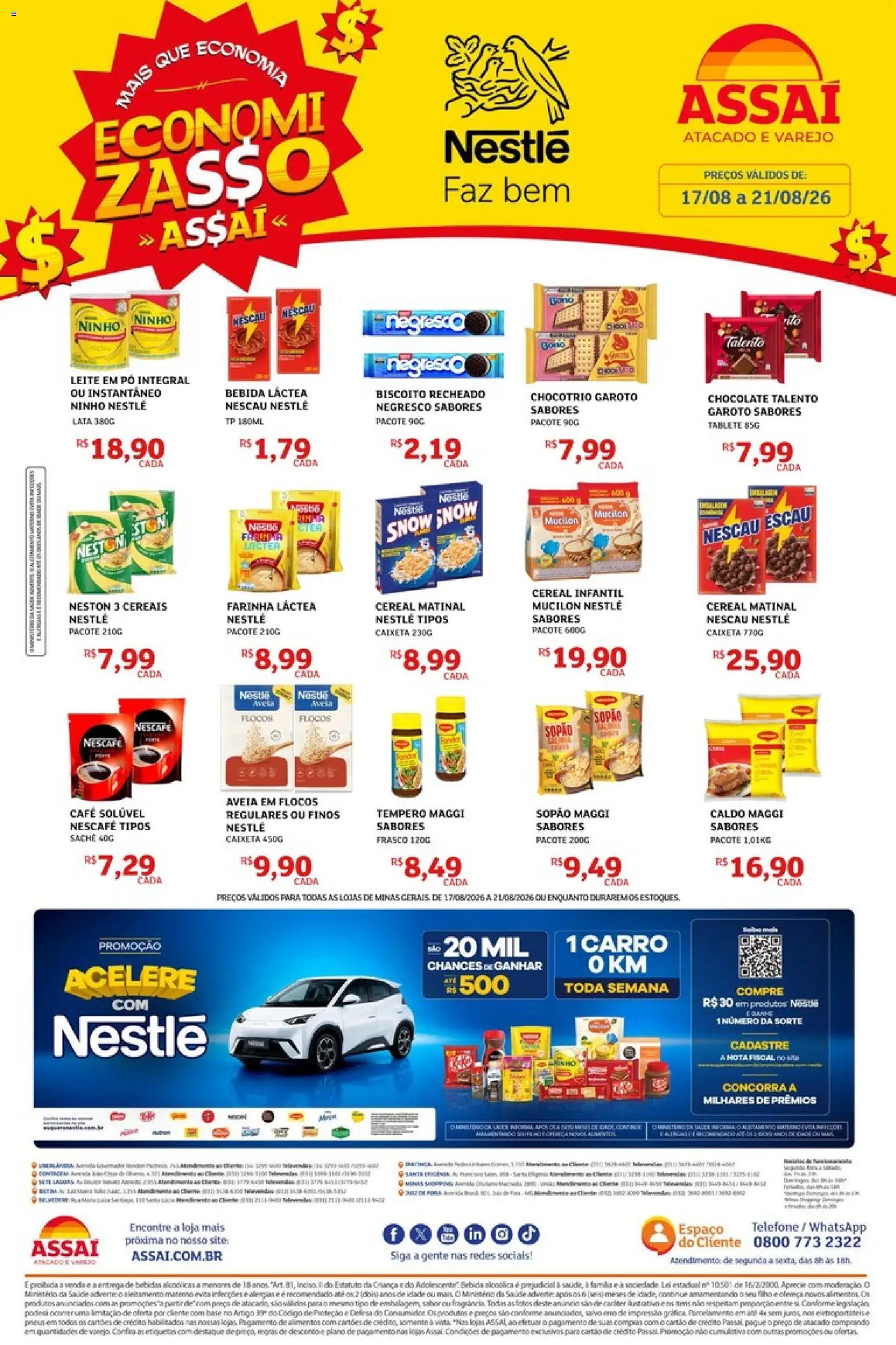 Assaí Atacadista Folheto - válido de 17/08/2026 | Página: 1 | Produtos: Farinha, Nescau, Bebidas, Biscoito recheado