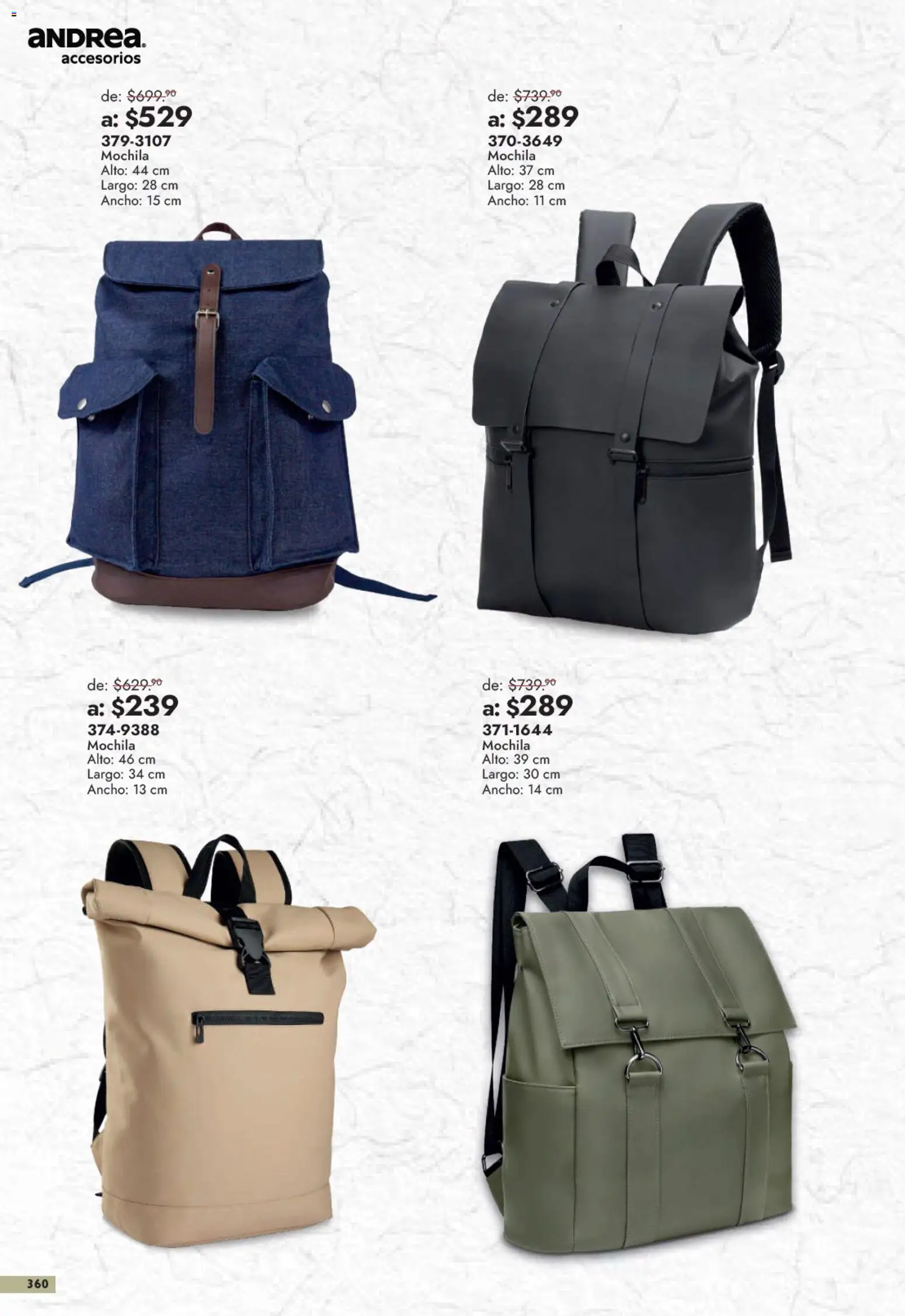 Nuevas ofertas de Andrea válidas en toda la República Mexicana desde el 13/09/2026. ¡Encuentra las mejores ofertas en Andrea catálogo Outlet! | Página: 360 | Productos: Mochila