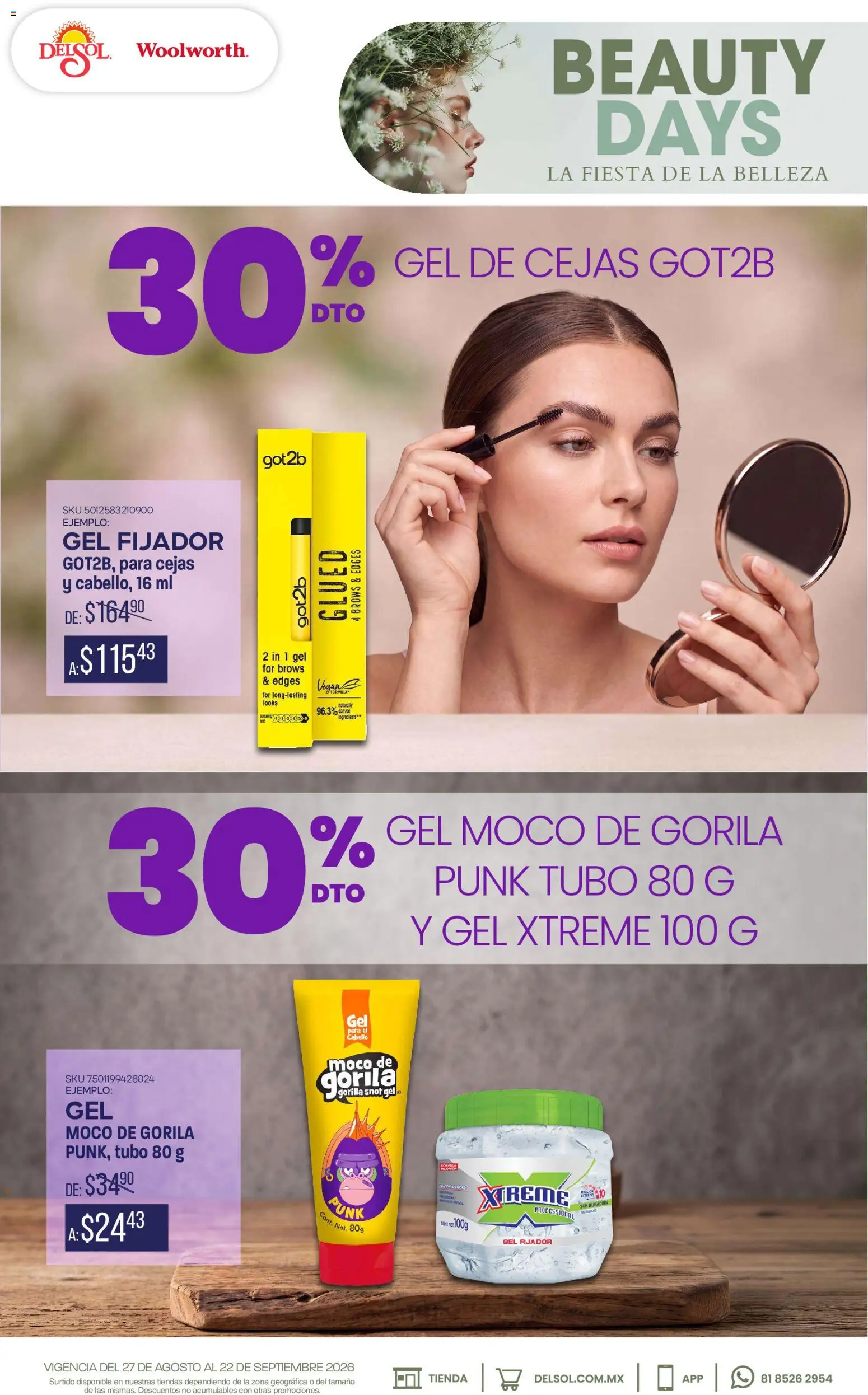 Nuevas ofertas de Del Sol y Woolworth válidas en toda la República Mexicana desde el 27/08/2026. ¡Encuentra las mejores ofertas en Del Sol y Woolworth katalog Beauty Days! | Página: 4 | Productos: Fijador