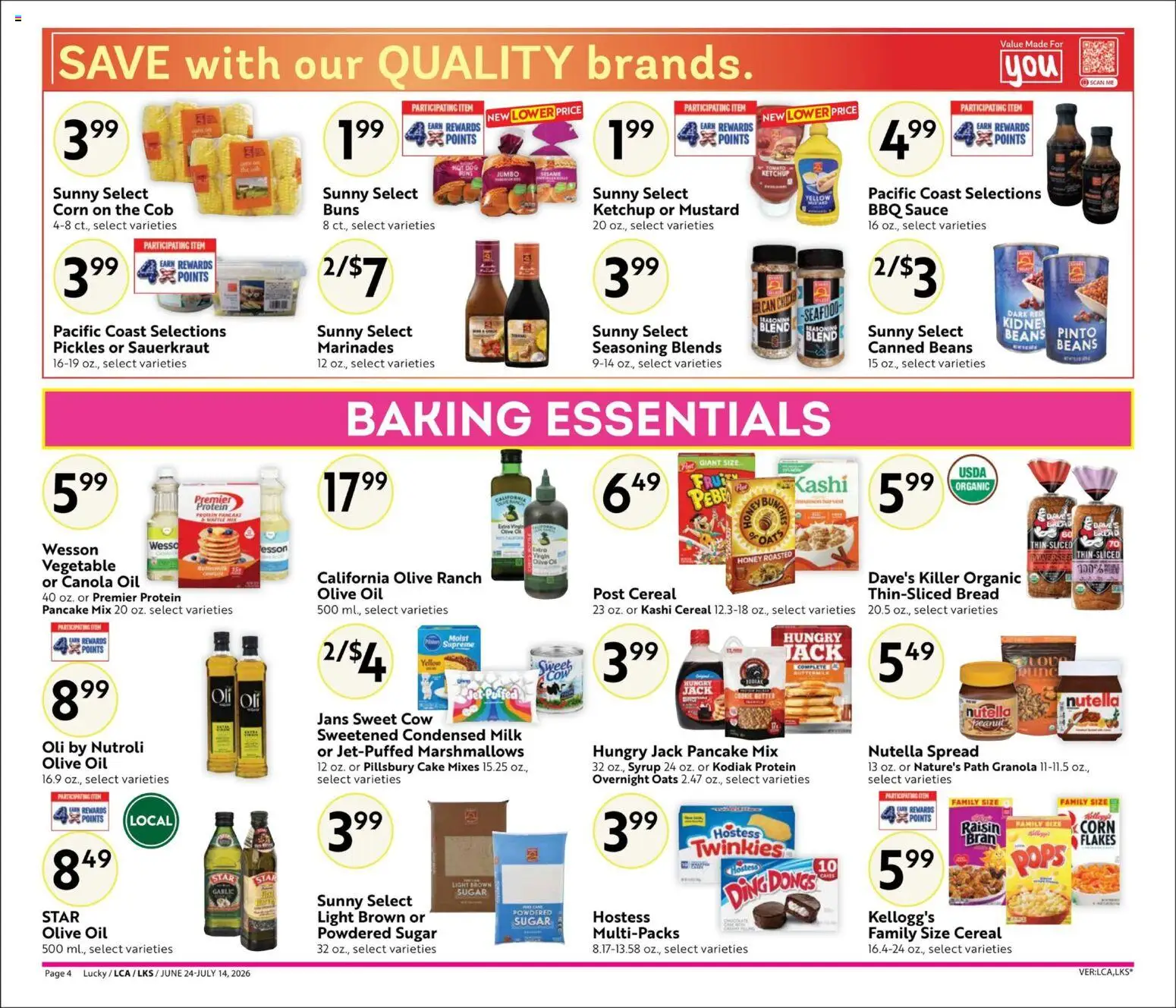 Lucky Supermarkets Big Book of Savings - valid from 06/24/2026 | Page: 4 | Products: Flakes, Sauce, Sugar, Seafood