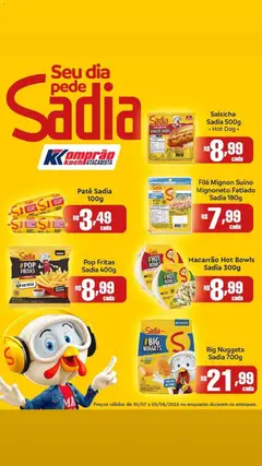 Komprao Atacadista ofertas Sadia - Pré-Visualização do folheto da loja Komprao Atacadista, válido de 30/07/2026 | Página: 1 | Produtos: Air fryer, Salsicha, Filé mignon, Macarrão