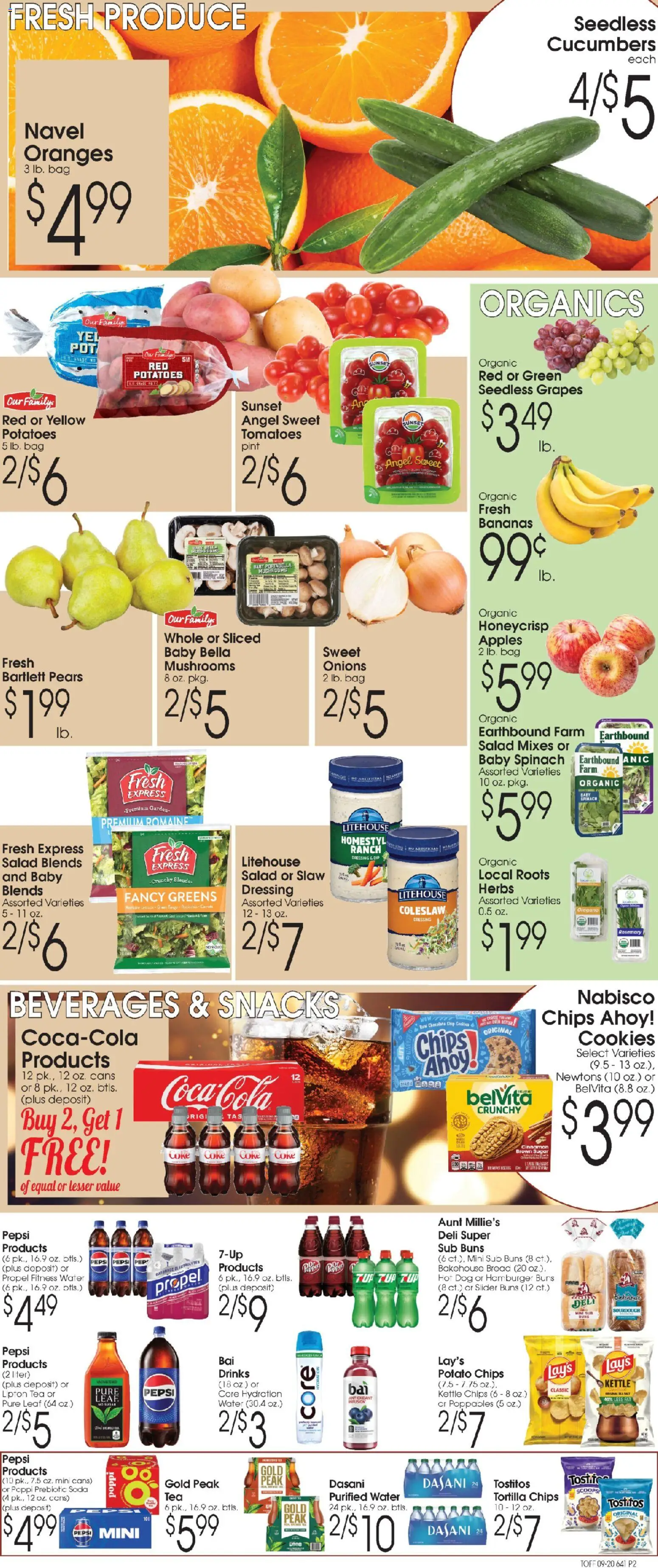 Family Fare Ad - valid from 09/20/2026 | Page: 2 | Products: Tomatoes, Tea, Tortilla chips, Baby spinach