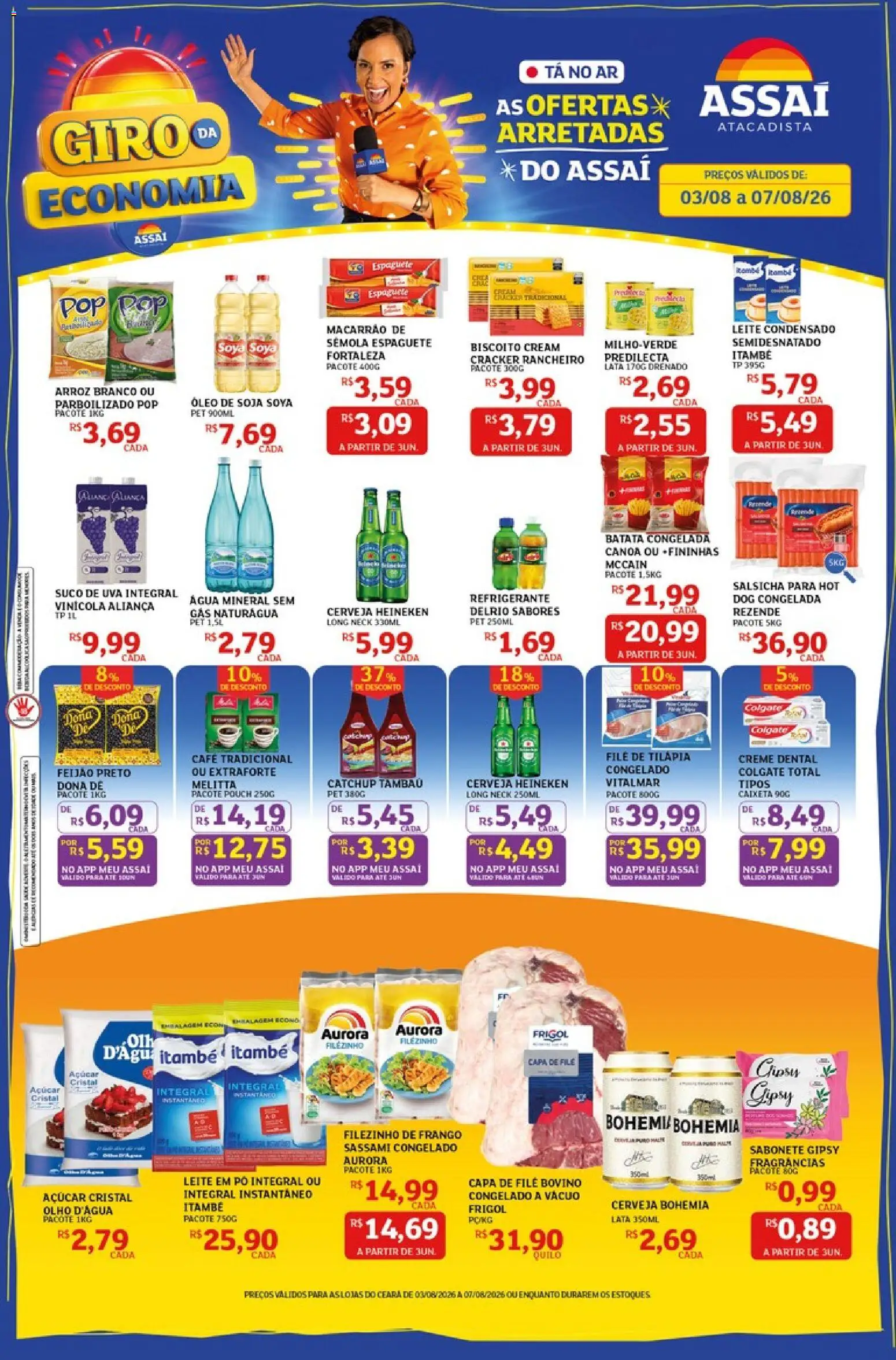Assaí Atacadista Folheto - válido de 03/08/2026 | Página: 1 | Produtos: Água mineral, Açúcar, Batata, Soja