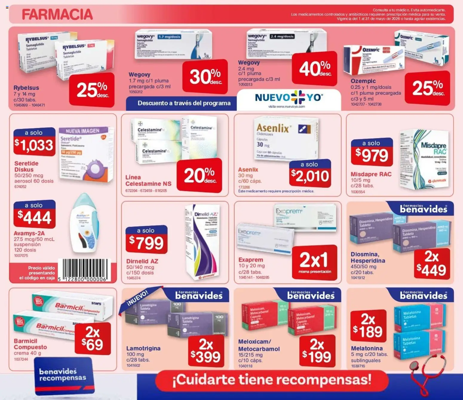 Nuevas ofertas de Farmacia Benavides válidas en toda la República Mexicana desde el 01.05.2026. ¡Encuentra las mejores ofertas en Farmacia Benavides catálogo! | Página: 6 | Productos: Crema, Caja, Tableta