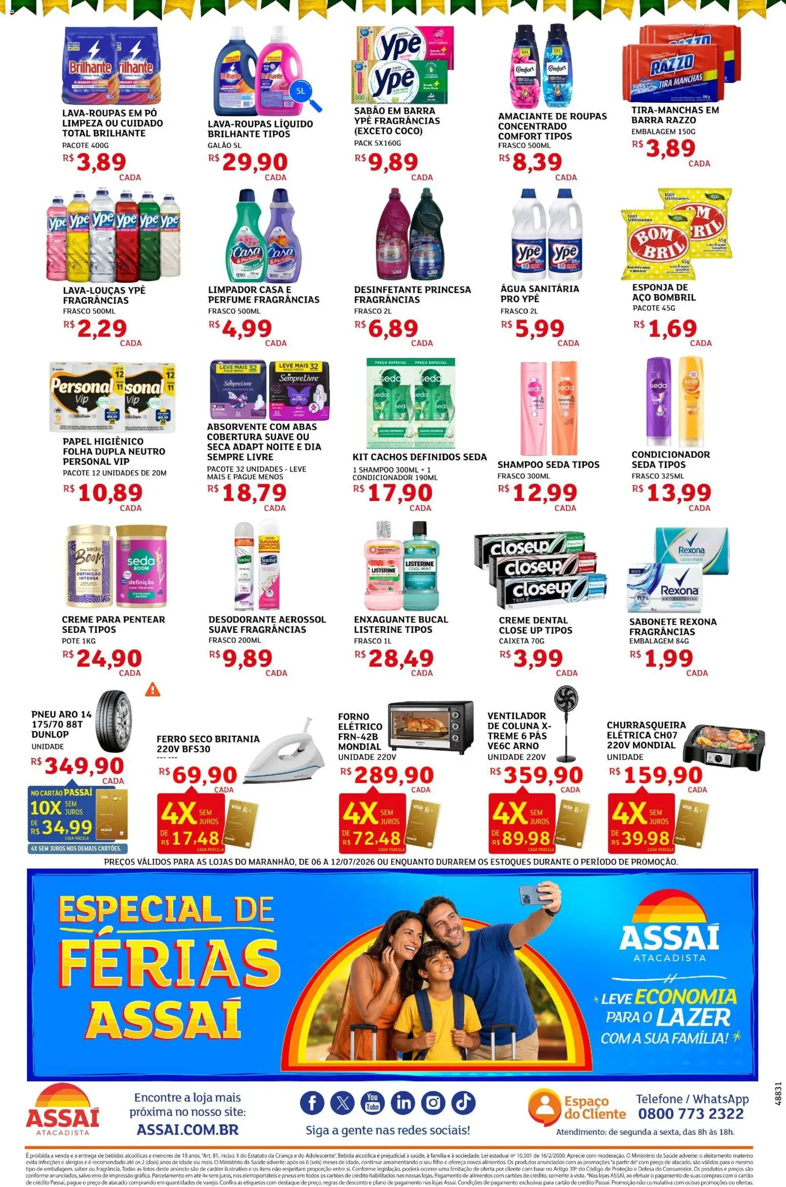 Assaí Atacadista Folheto - válido de 06/07/2026 | Página: 4 | Produtos: Sabão em barra, Condicionador, Roupas, Água sanitária
