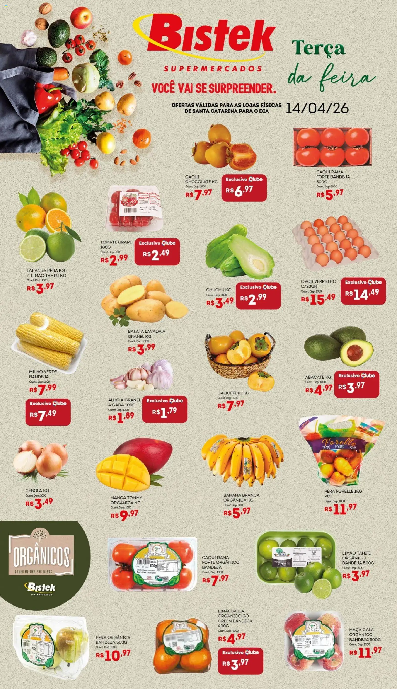 Bistek Supermercados Folheto - válido de 14.04.2026 | Página: 1 | Produtos: Chuchu, Alho, Ovos, Bandeja