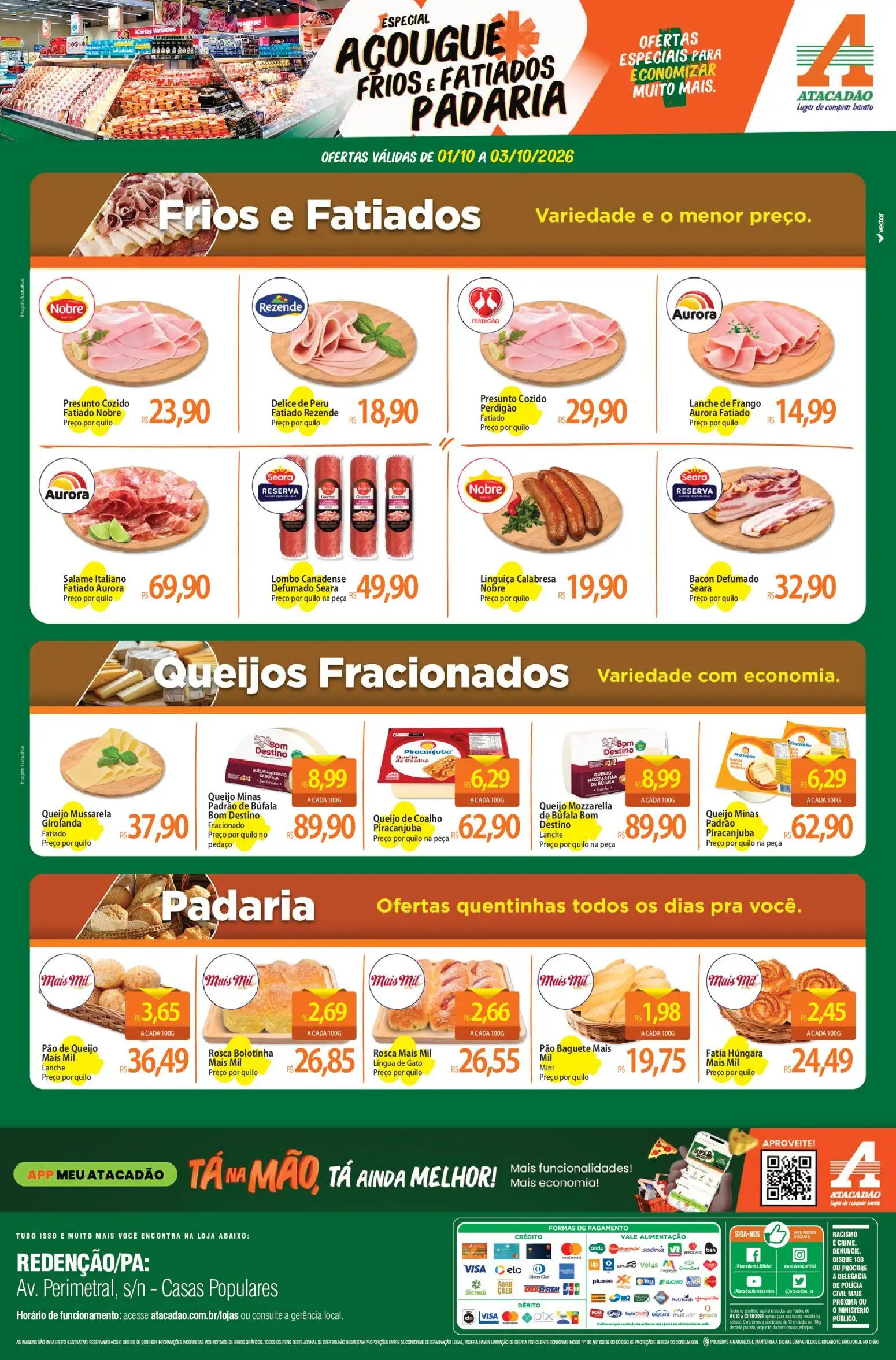 Atacadão Folheto - válido de 01/10/2026 | Página: 2 | Produtos: Lombo, Presunto, Peru, Mussarela